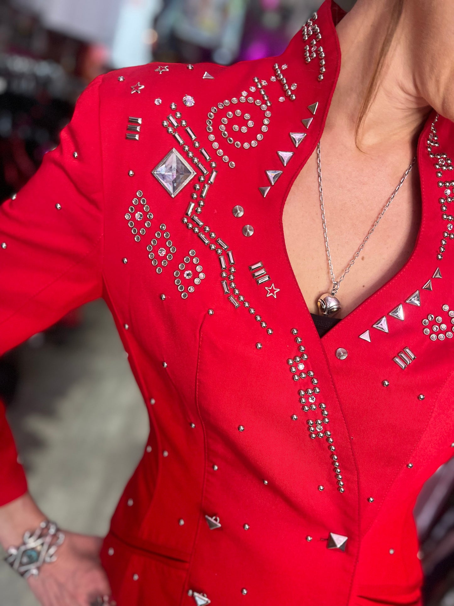 Vintage 90s Bedazzled Studded Red Double Breasted Jacket
