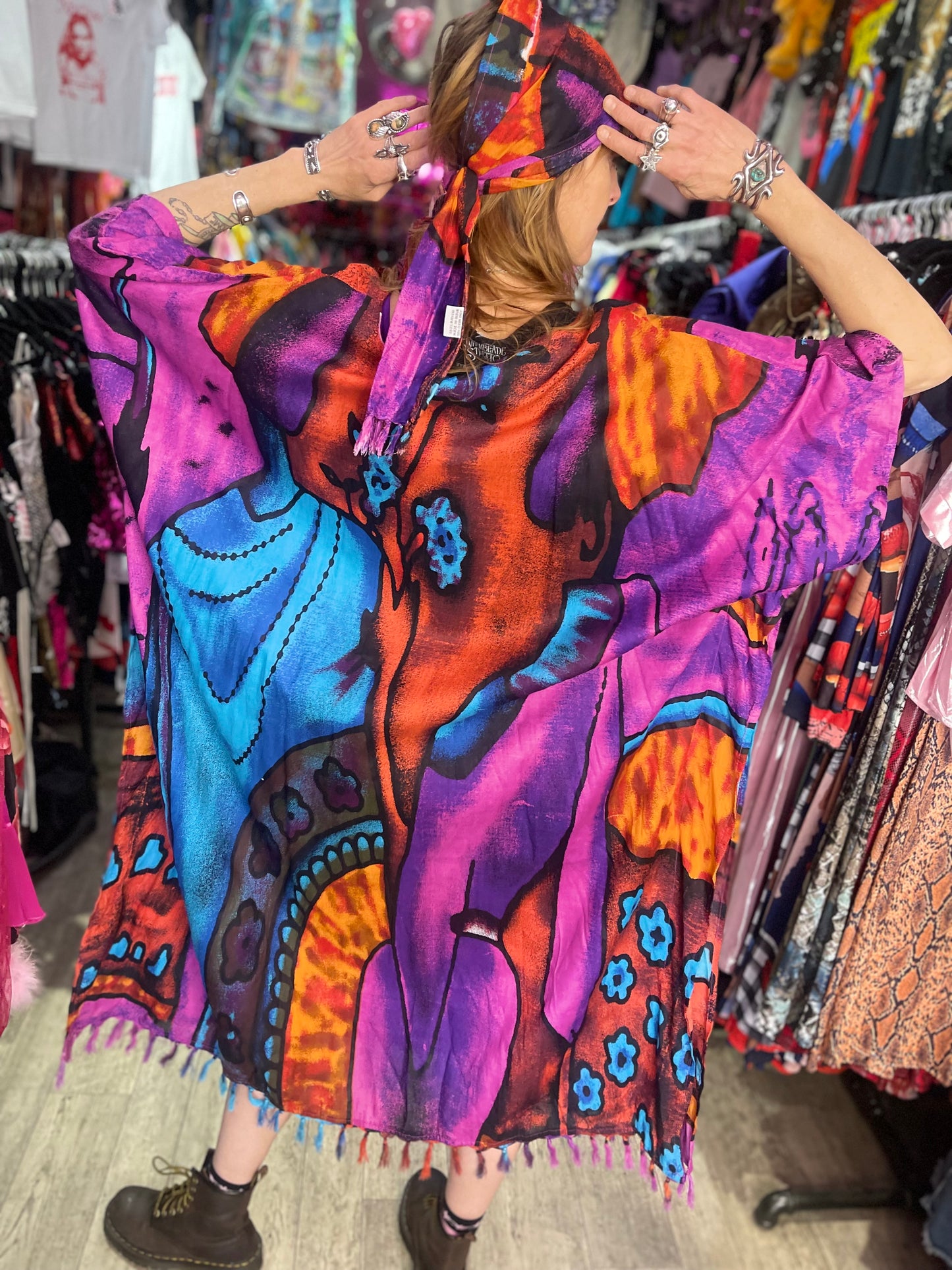 Vintage 80s Watercolor India Gauze Caftan