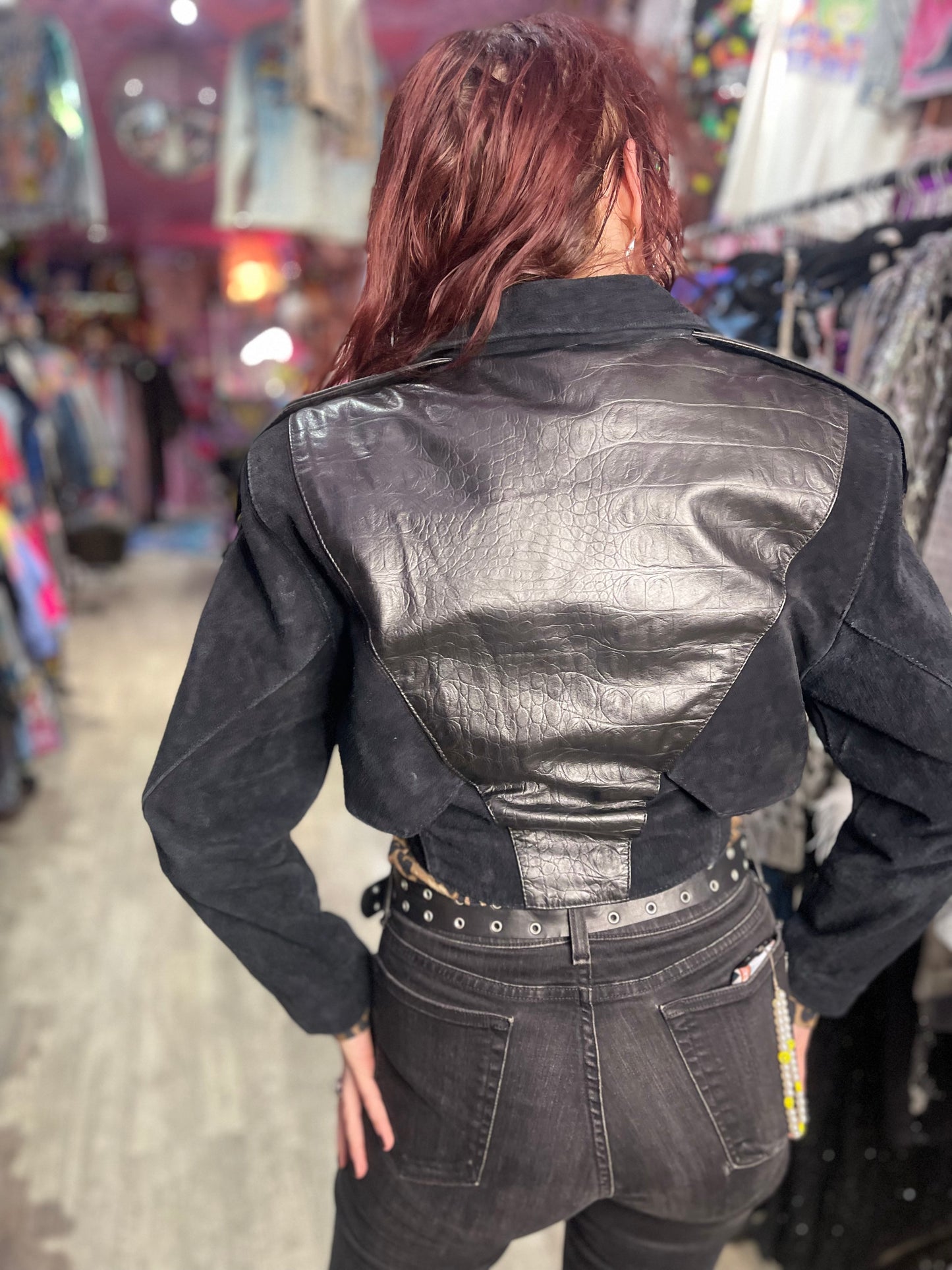 Vintage 80s Leather and Suede Cropped Moto Jacket