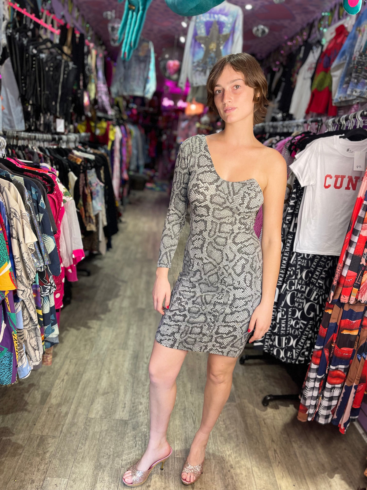 Vintage 80s Punk Label Snake Betsey Johnson Dress