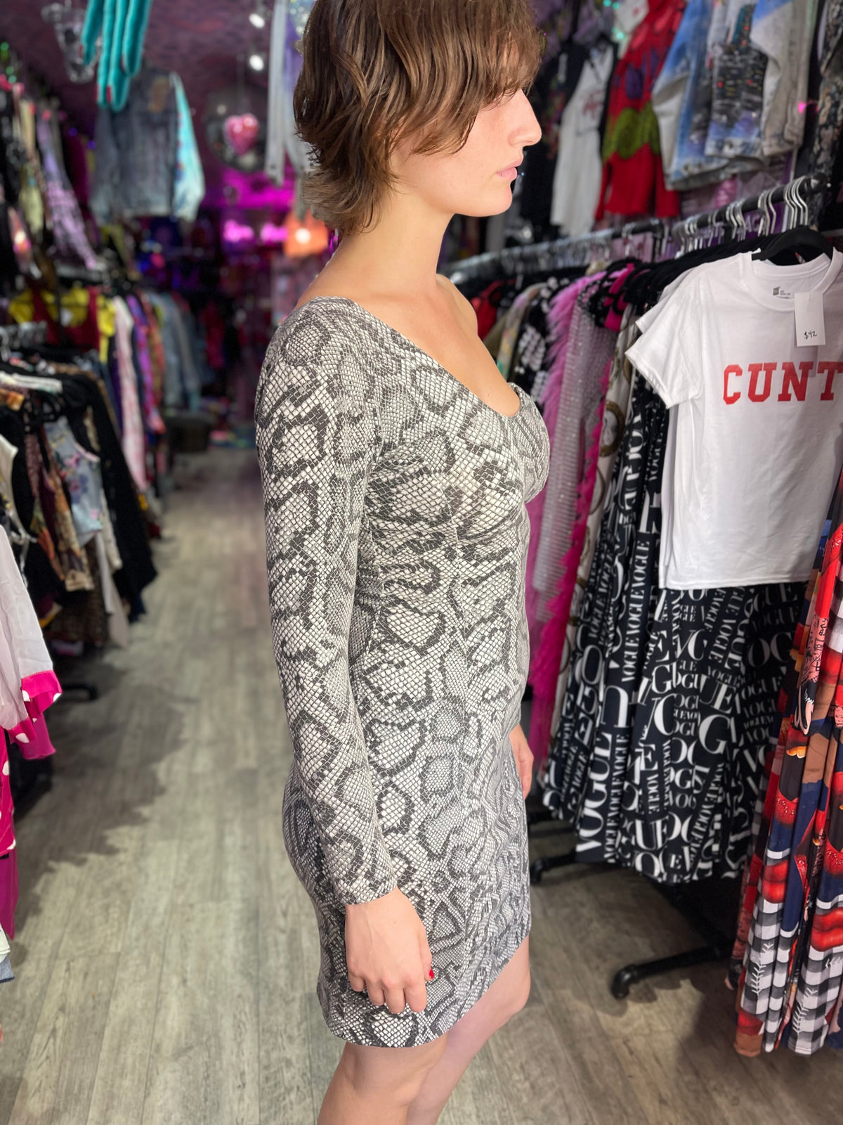 Vintage 80s Punk Label Snake Betsey Johnson Dress
