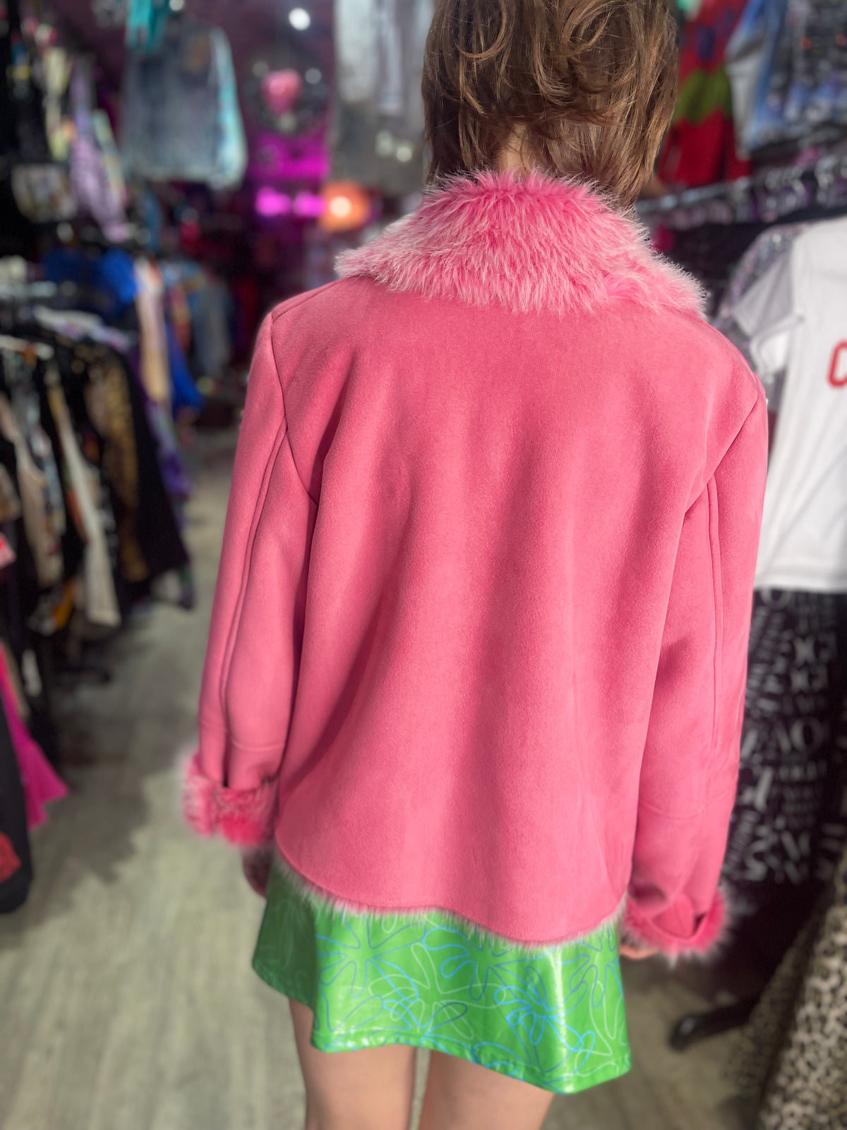 Vintage Y2K Pink Faux Fur Coat - Spark Pretty
