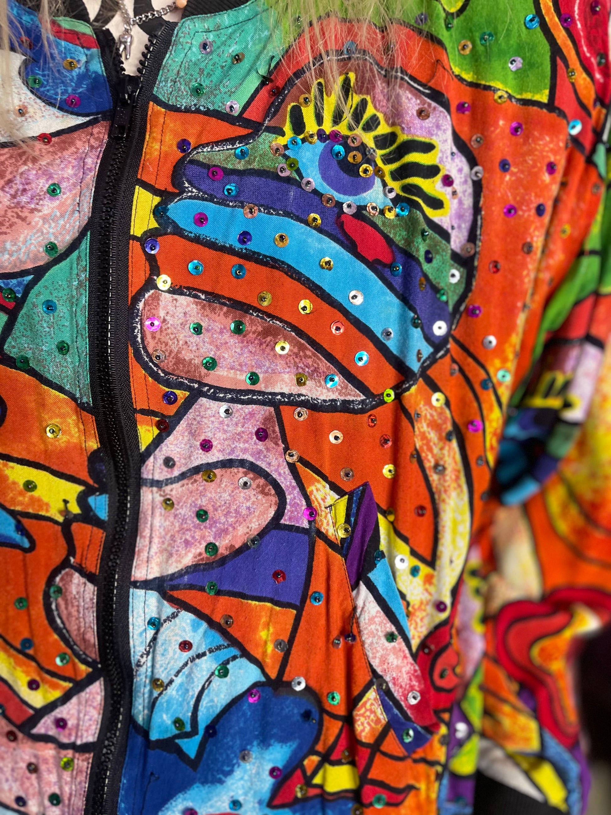 Vintage 90s Sequin Art Print Graphic Jacket - Spark Pretty