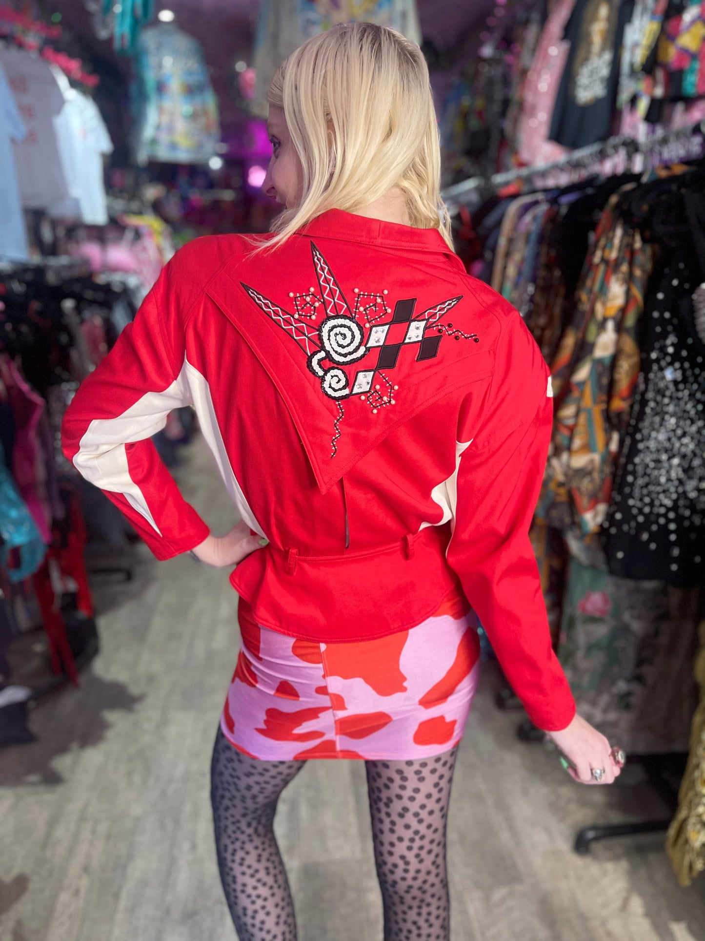 Vintage 90s Bedazzled Studded Red & White Jacket - Spark Pretty