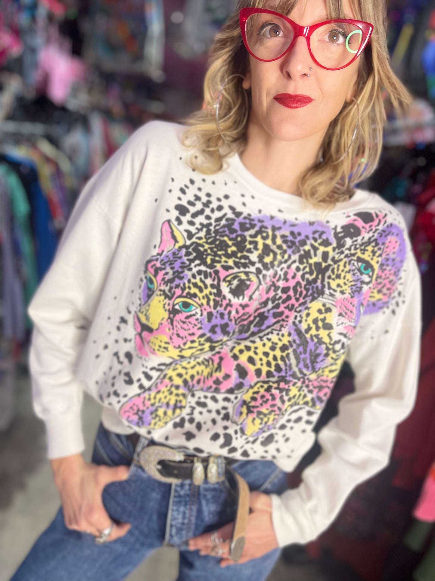 Vintage 80s Pastel Leopard Sweatshirt