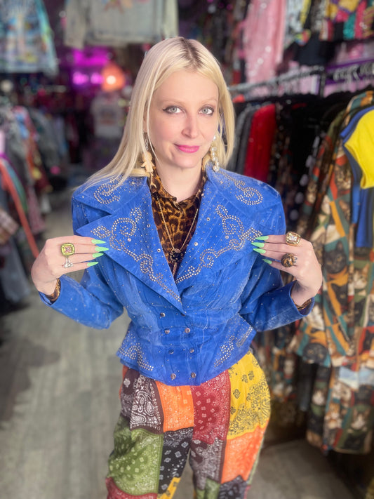 Vintage 90s Bedazzled Studded Blue Jacket - Spark Pretty