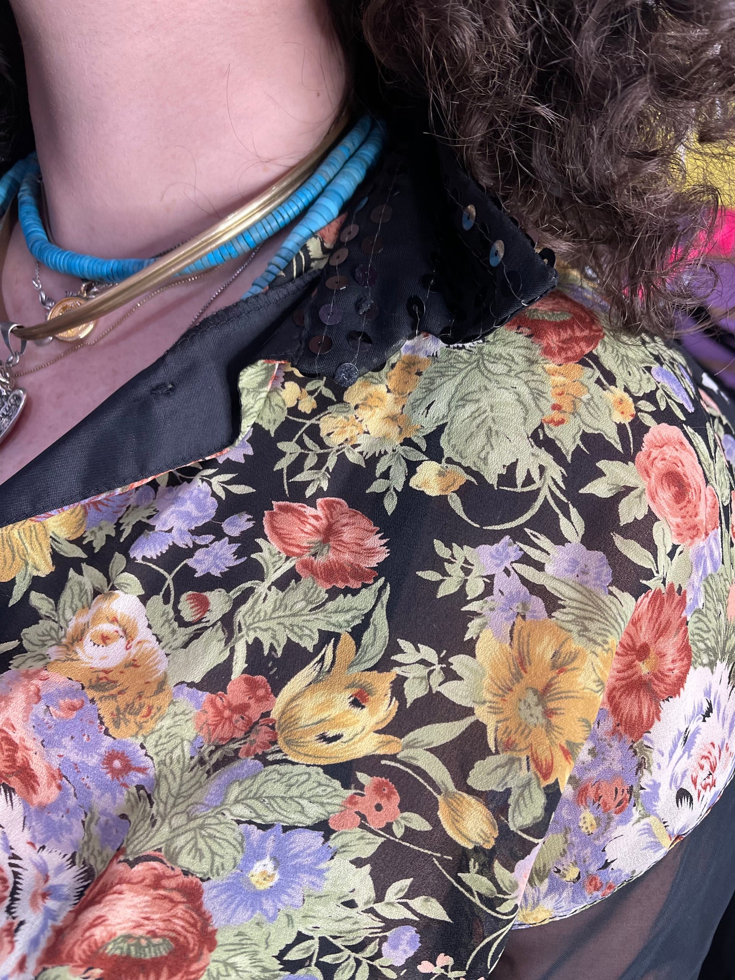 Vintage 90s Mix Print Semi Sheer Blouse - Spark Pretty