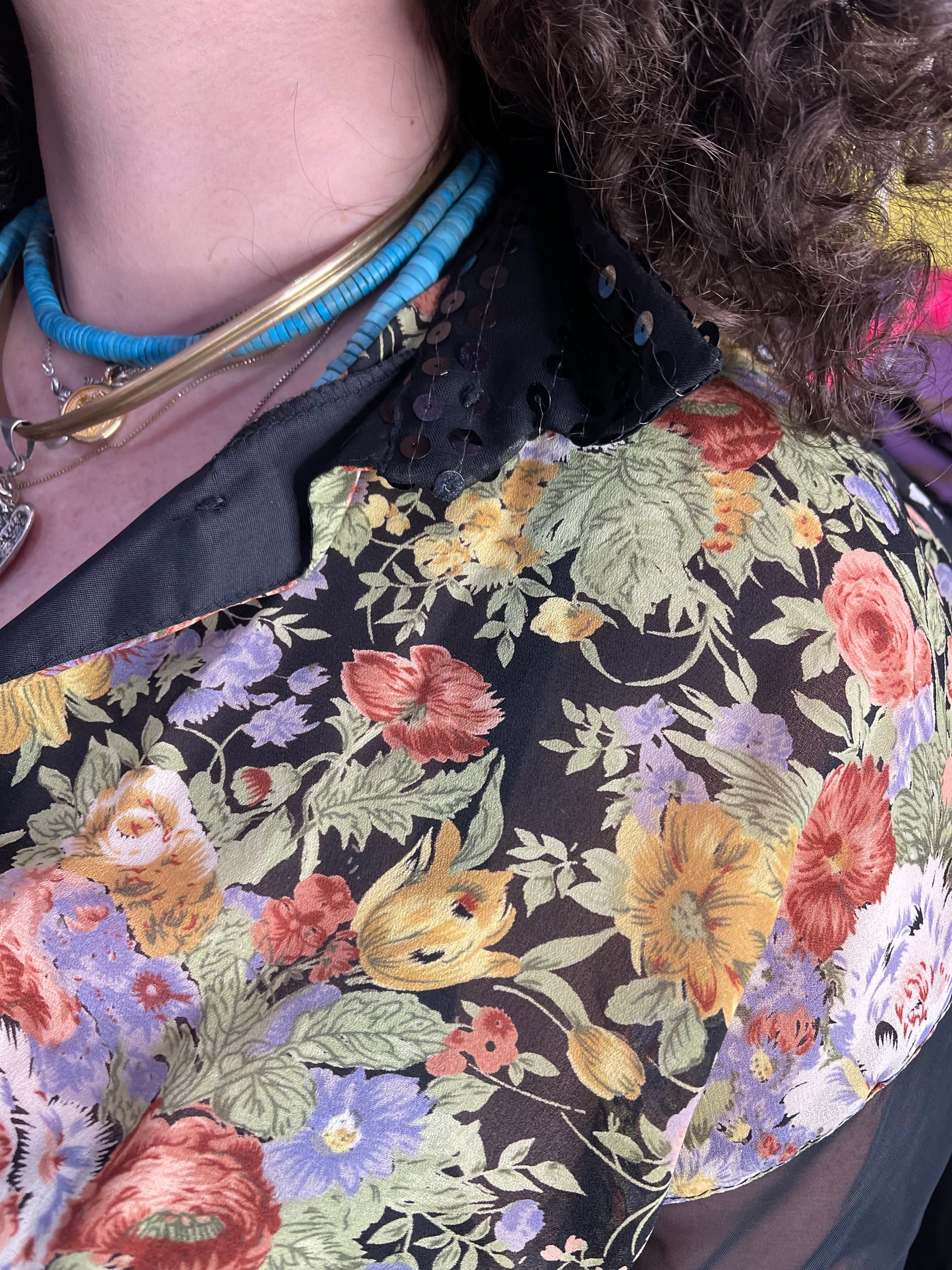 Vintage 90s Mix Print Semi Sheer Blouse - Spark Pretty