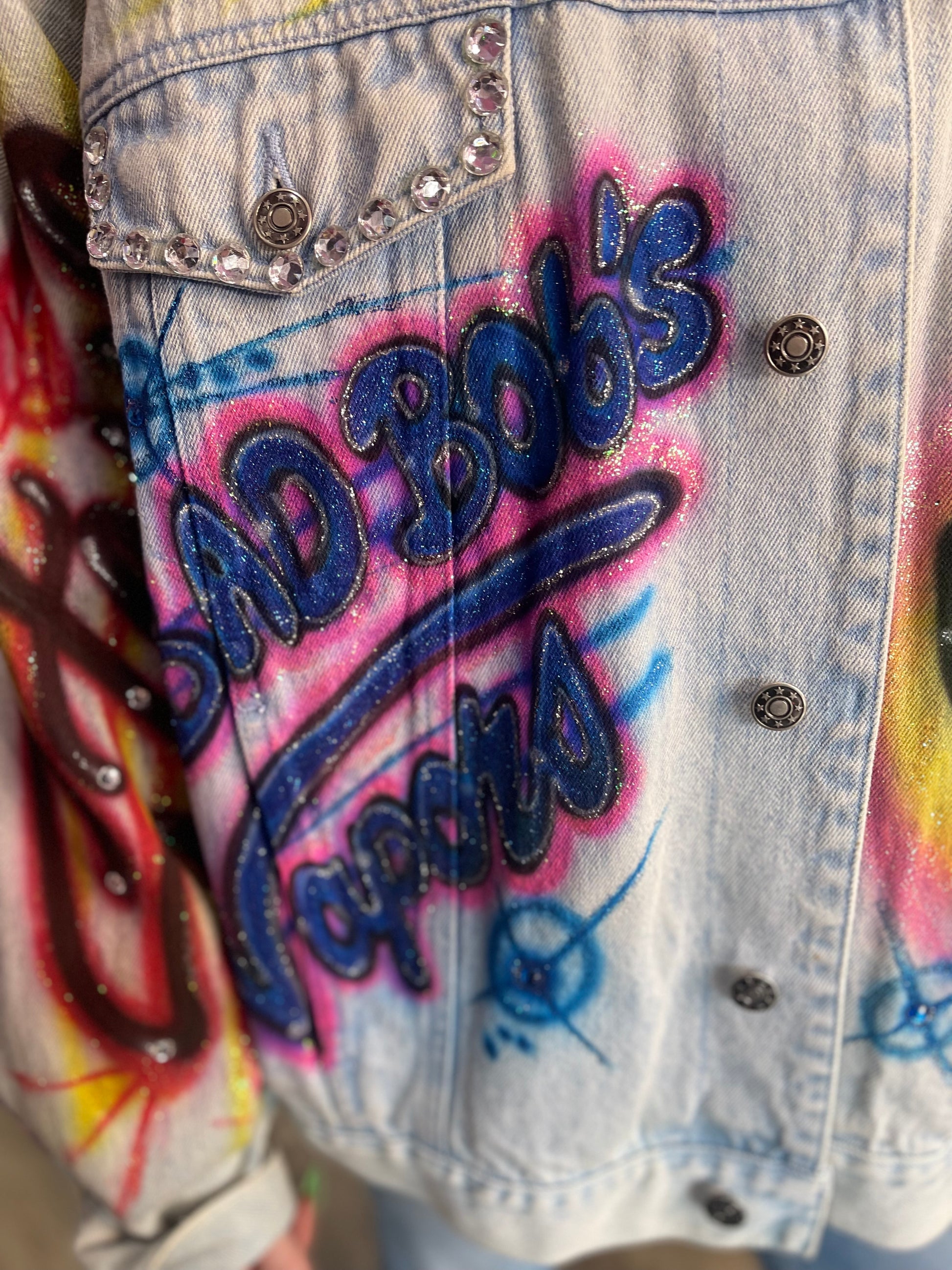 Vintage 80s Painted Bedazzled Elvis Jean Jacket - Spark Pretty
