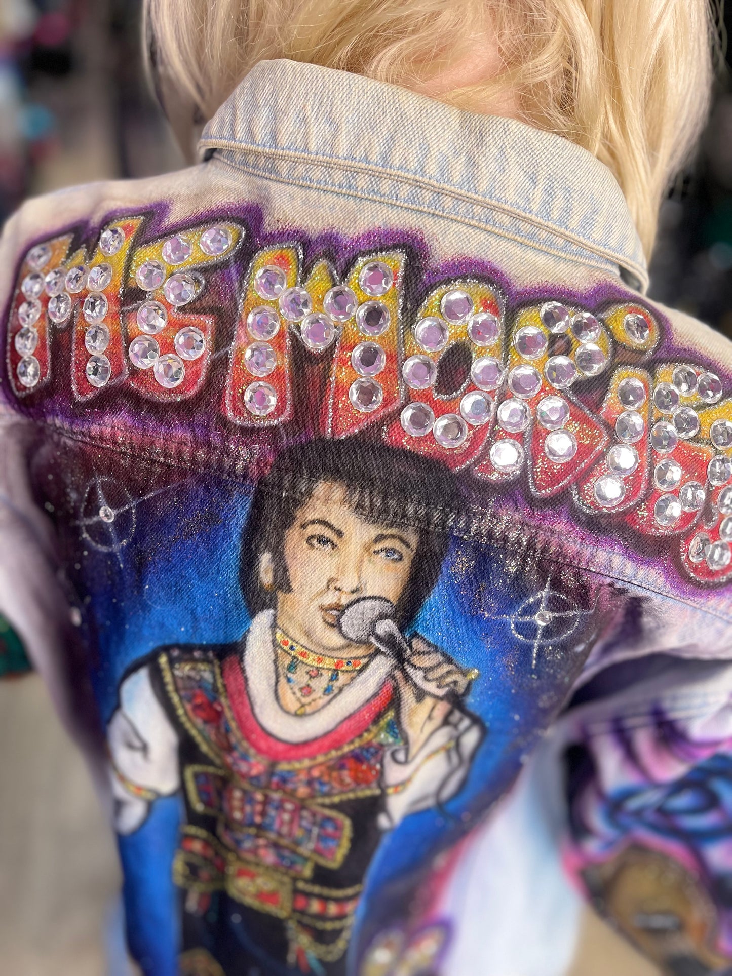 Vintage 80s Painted Bedazzled Elvis Jean Jacket - Spark Pretty