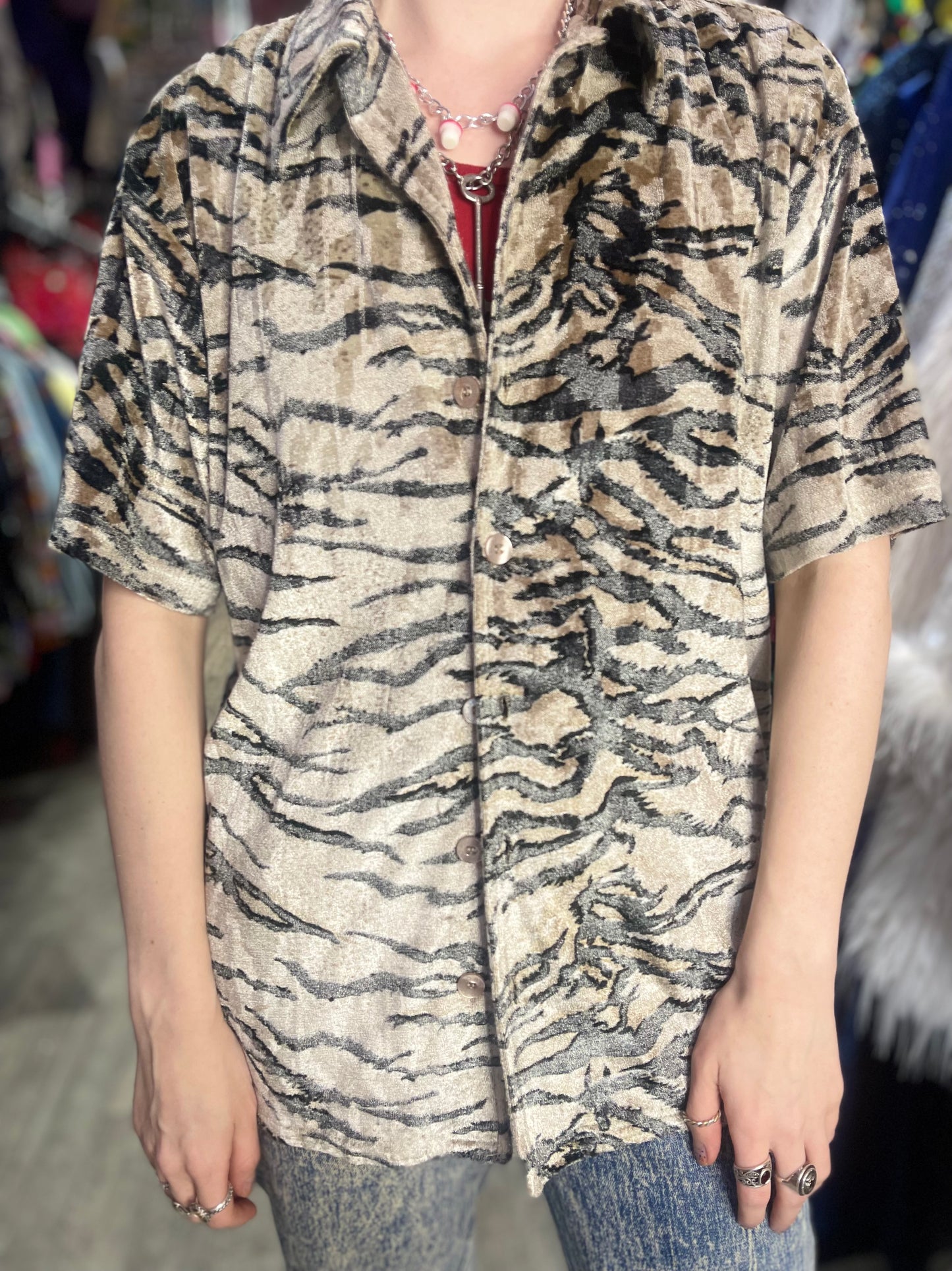 Vintage 90s Textured Tiger Rave Shirt