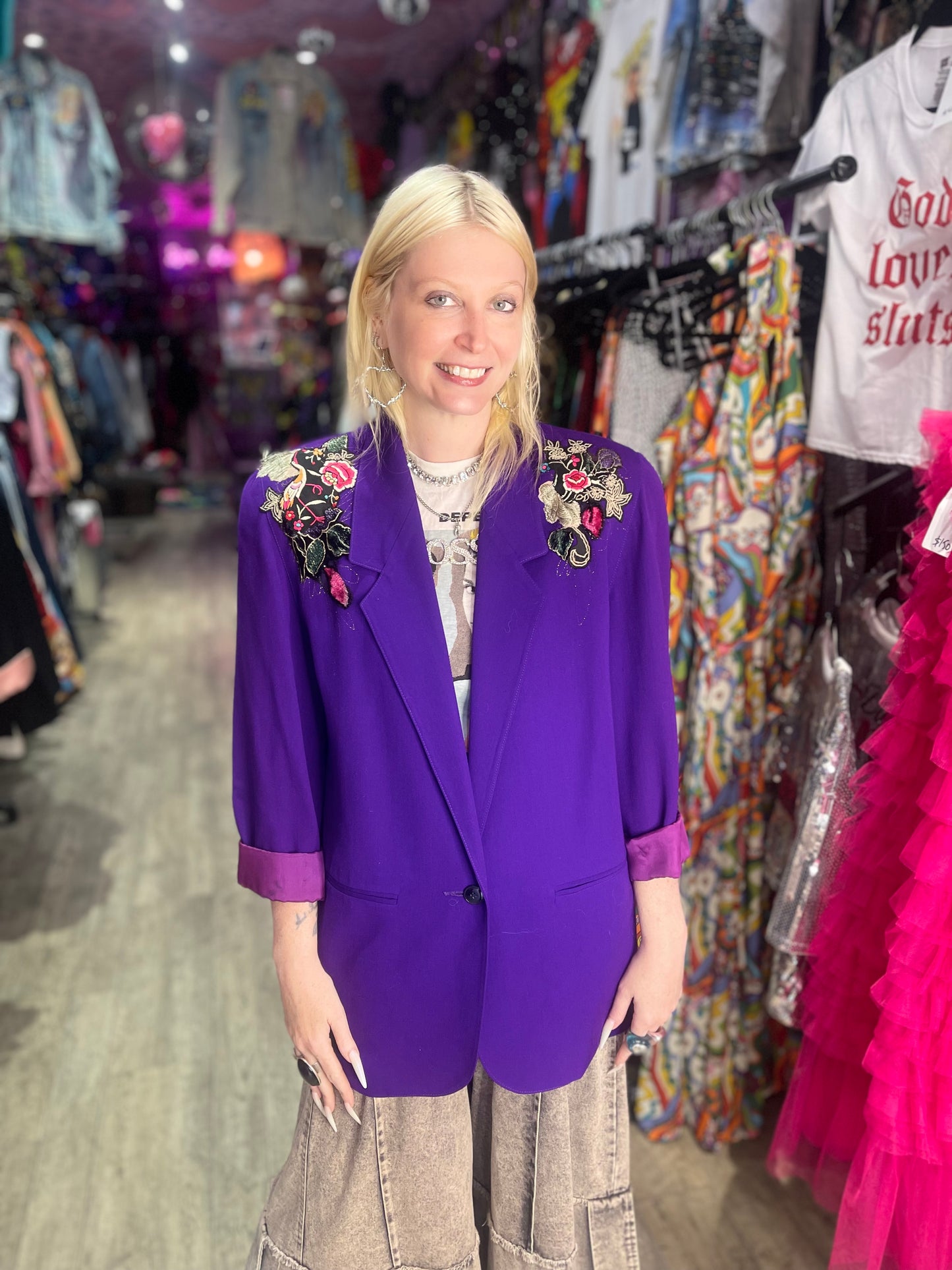 Vintage 90s Purple embroidered Blazer