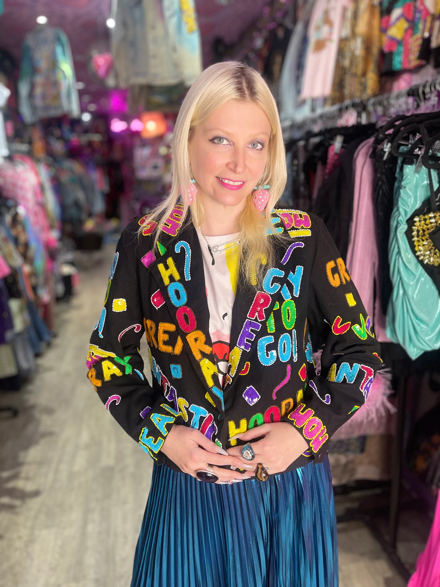 Vintage 90s Sequin Happy Words Denim Jacket - Spark Pretty