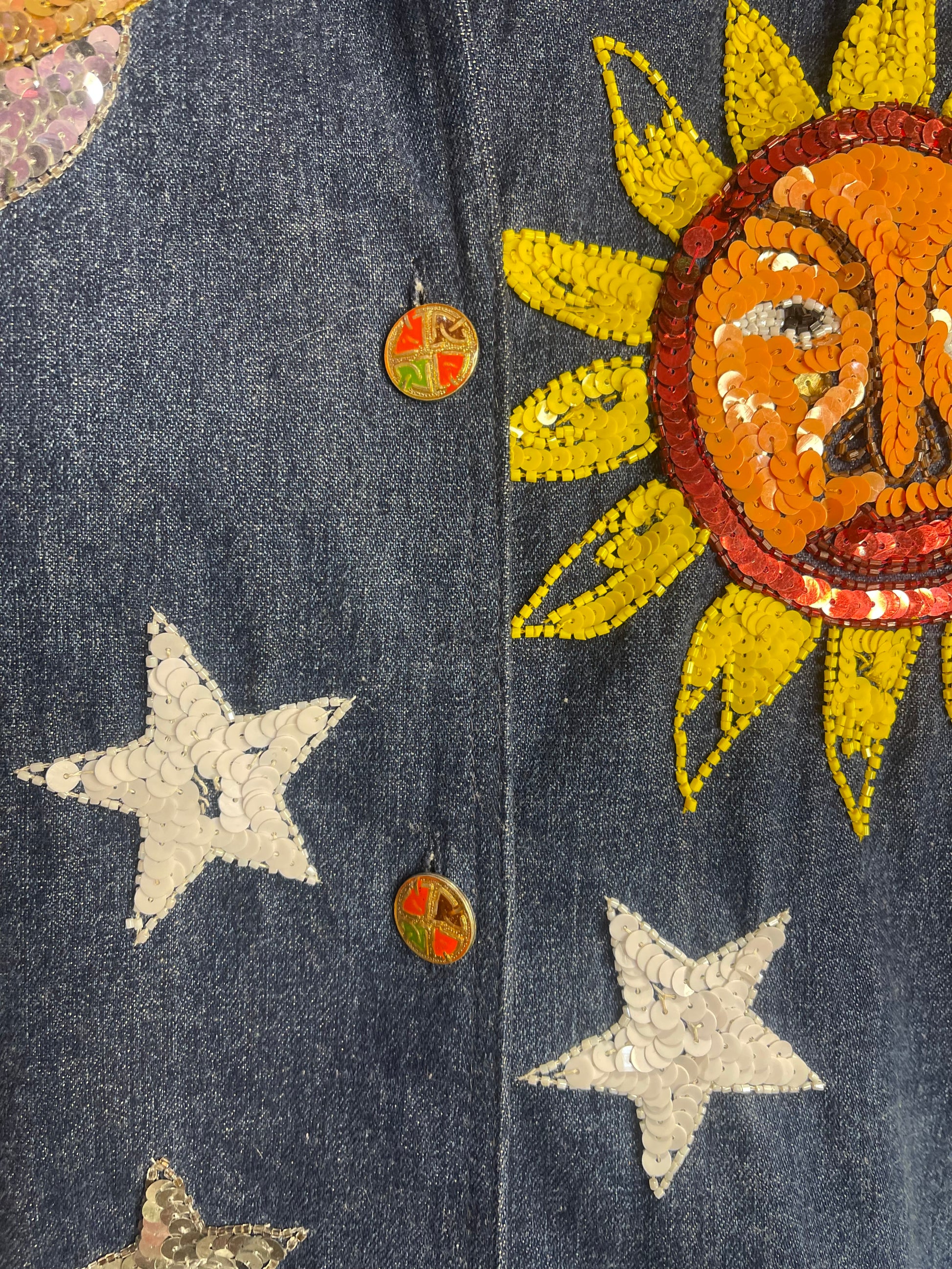 Vintage 90s Sequin Suns Celestial Denim Jacket - Spark Pretty