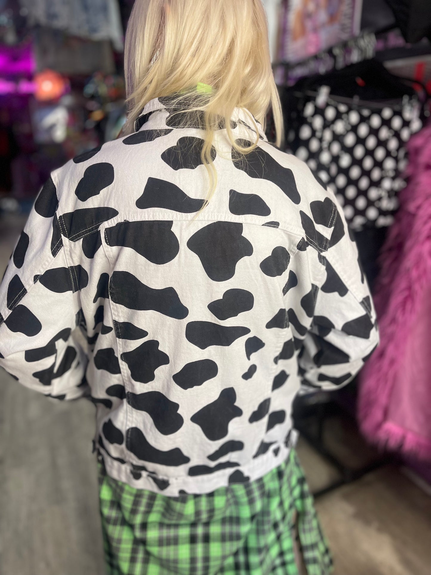 Vintage 90s Cow Print Jean Jacket - Spark Pretty