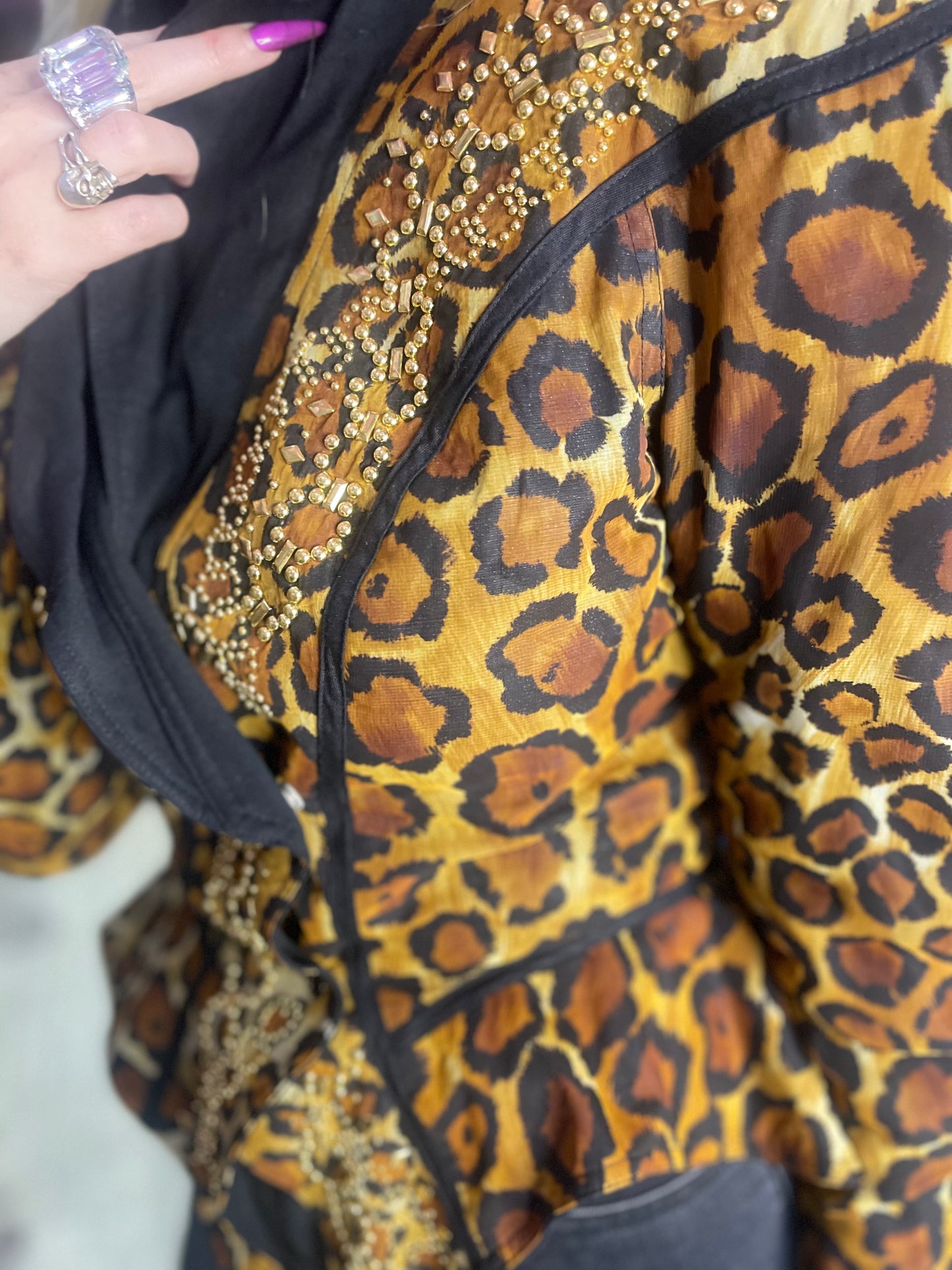 Vintage 90s Leopard Studded Peplum Fitted Jacket