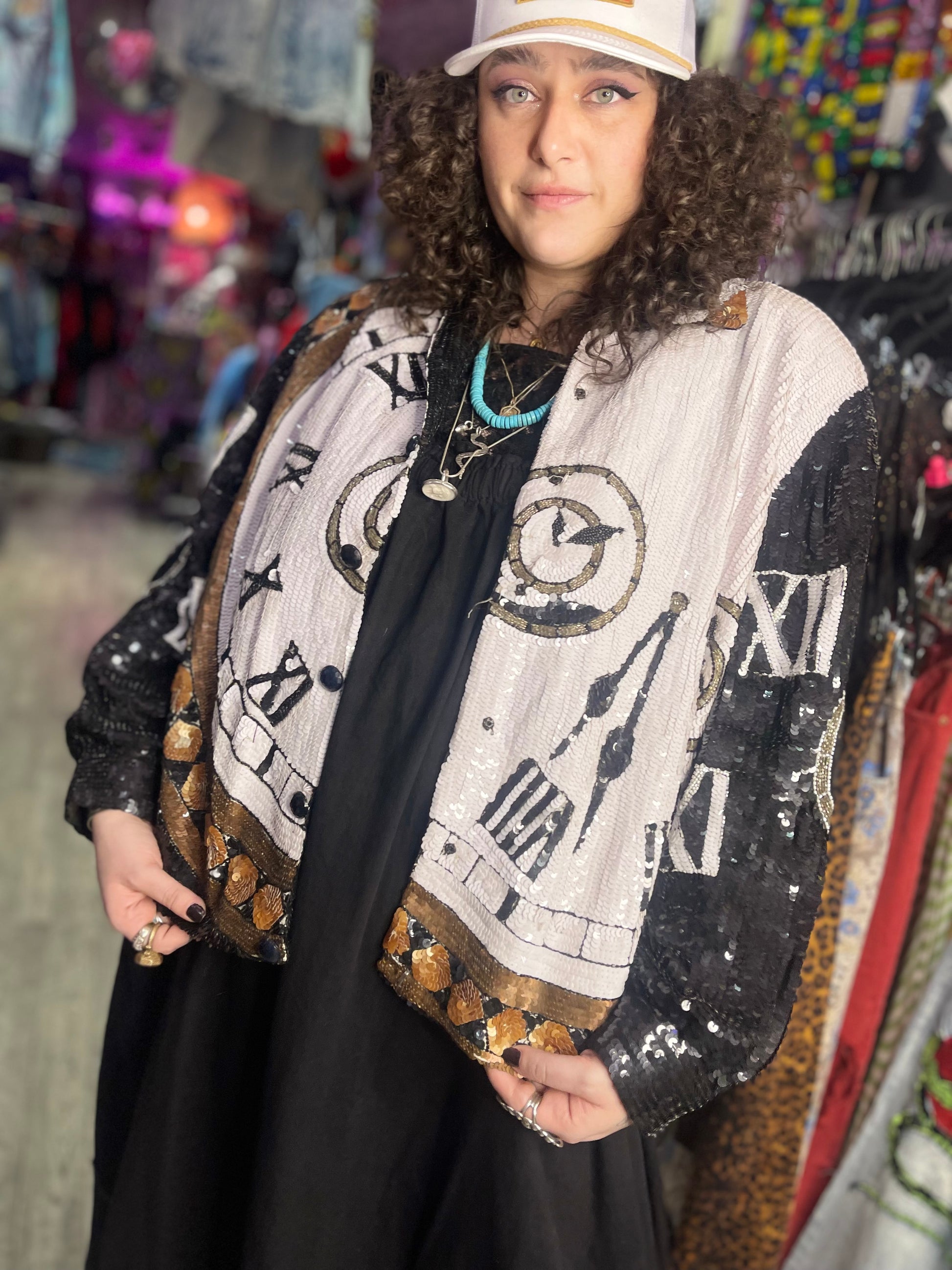 Vintage 90s Clock Sequin Encrusted Bomber Jacket - Spark Pretty