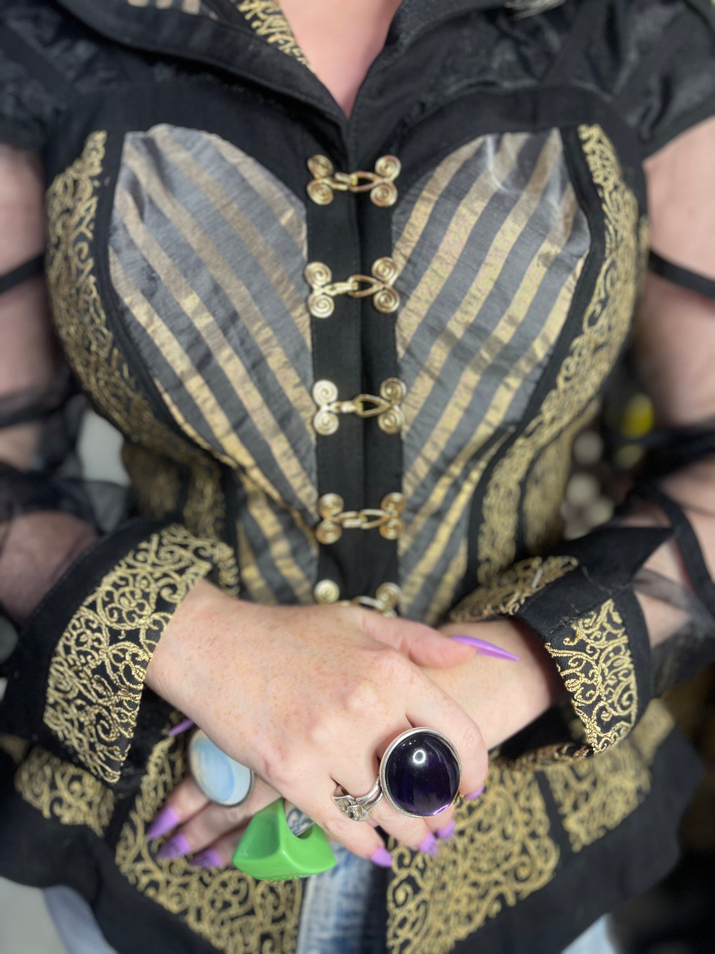 Vintage 90s Gold and Black Status Print Peplum Jacket