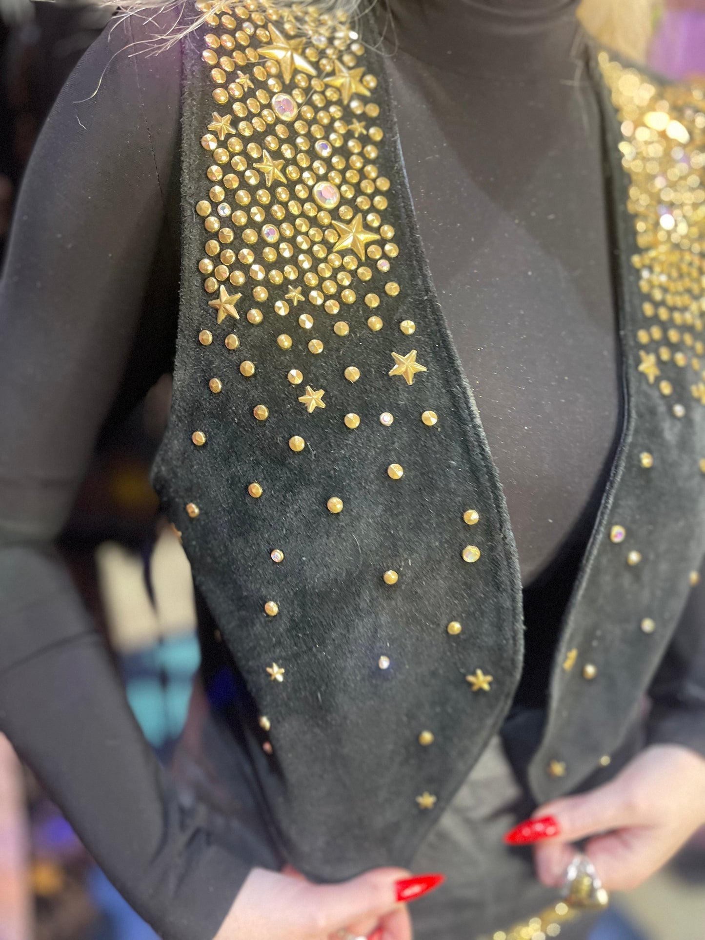 Vintage 90s Suede Bedazzled and Gold Studded Vest