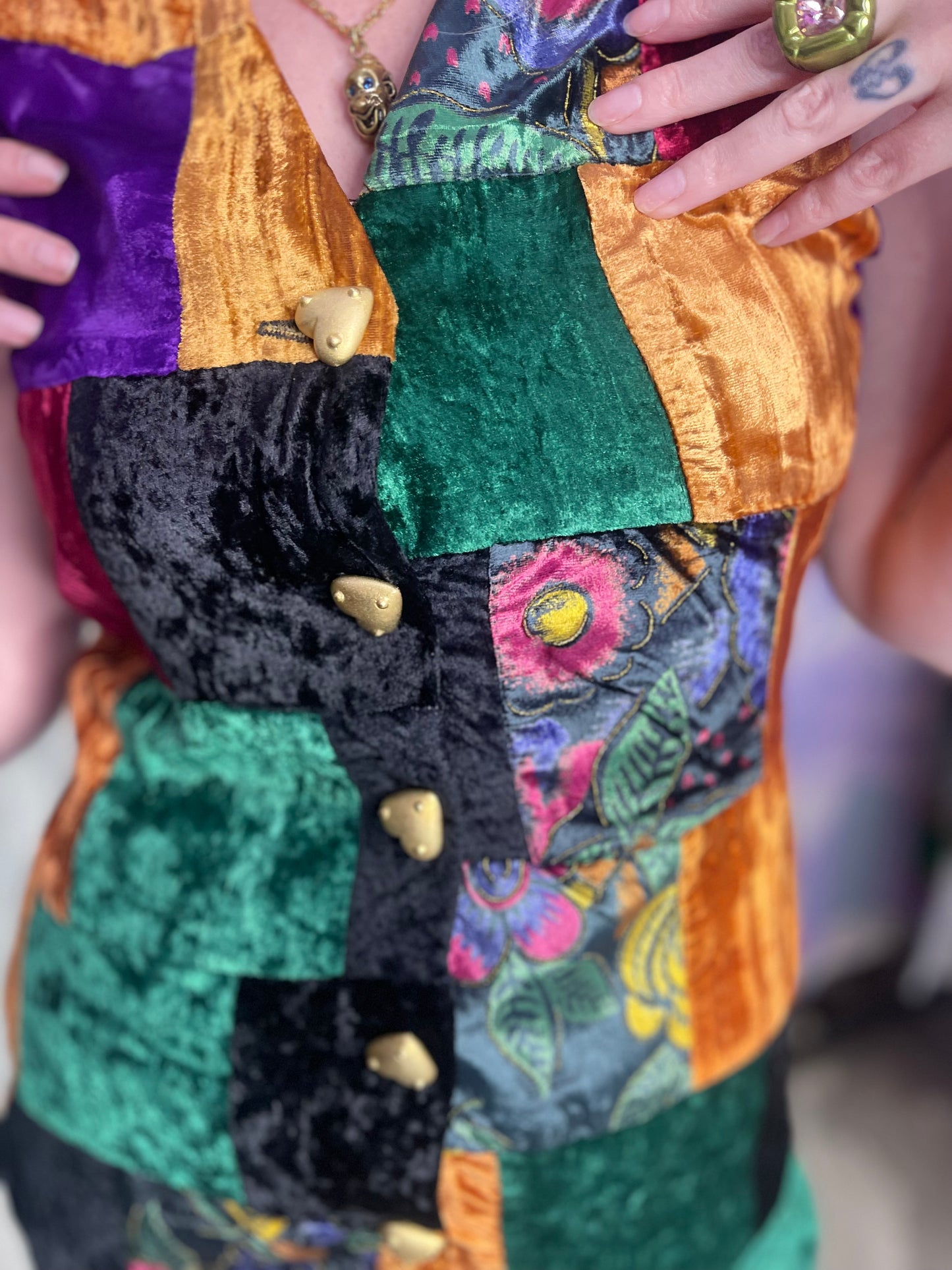 Vintage 90s Velvety Patchwork Vest