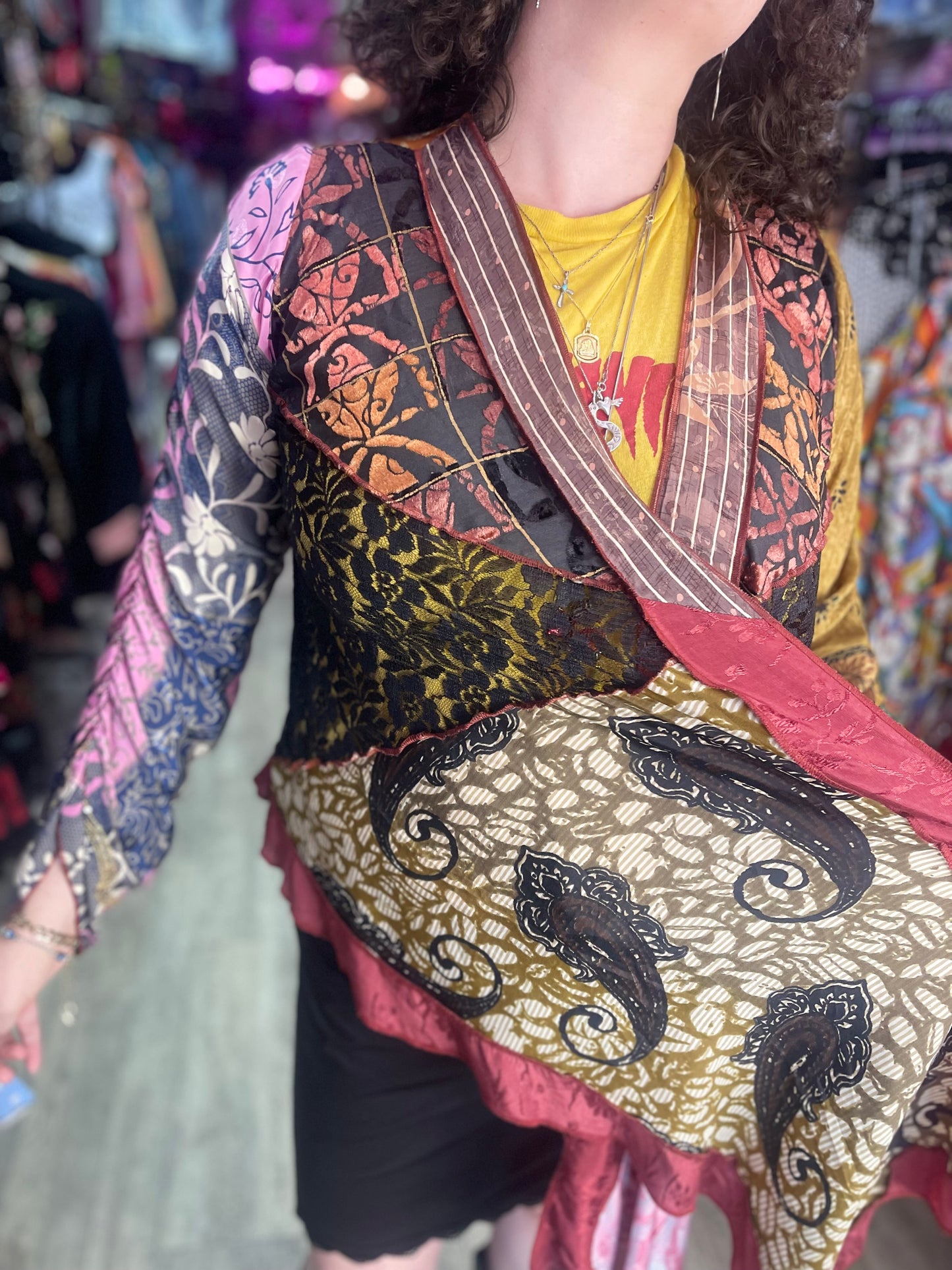 Vintage 90s Mix Printed Silk Kimono Jacket