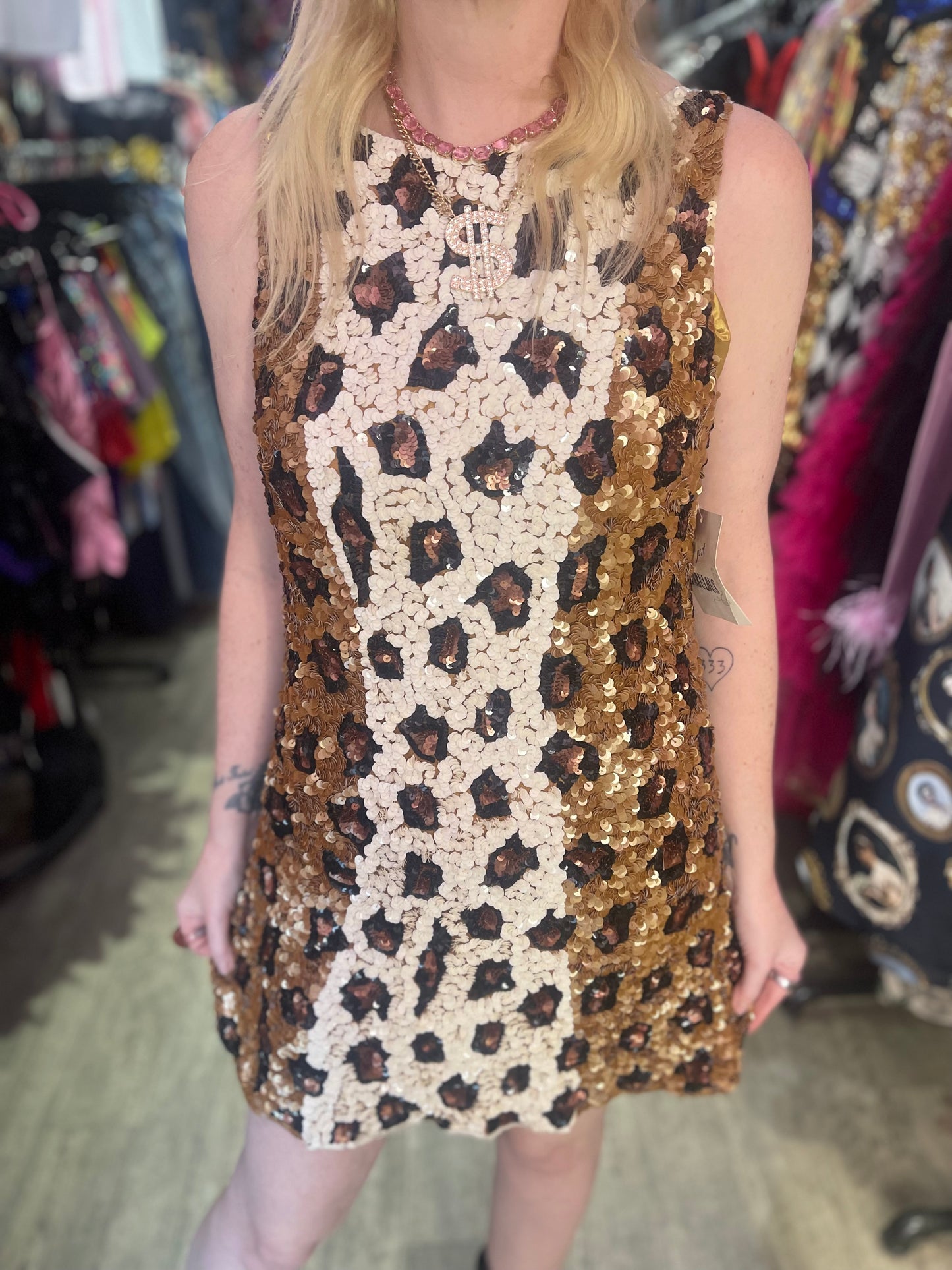 Vintage 90s Sequin Leopard Mini Dress - Spark Pretty