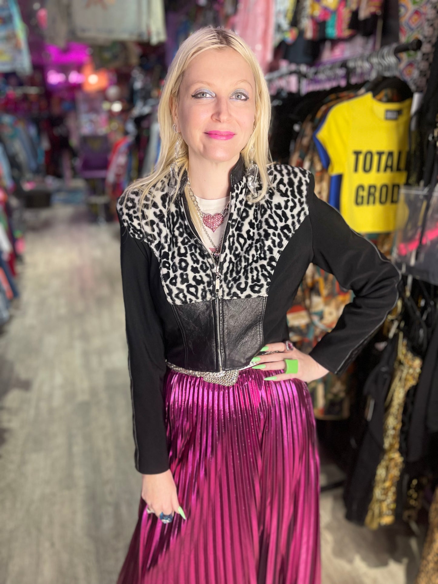 Vintage 90s Leopard and Leather Cropped Jacket - Spark Pretty
