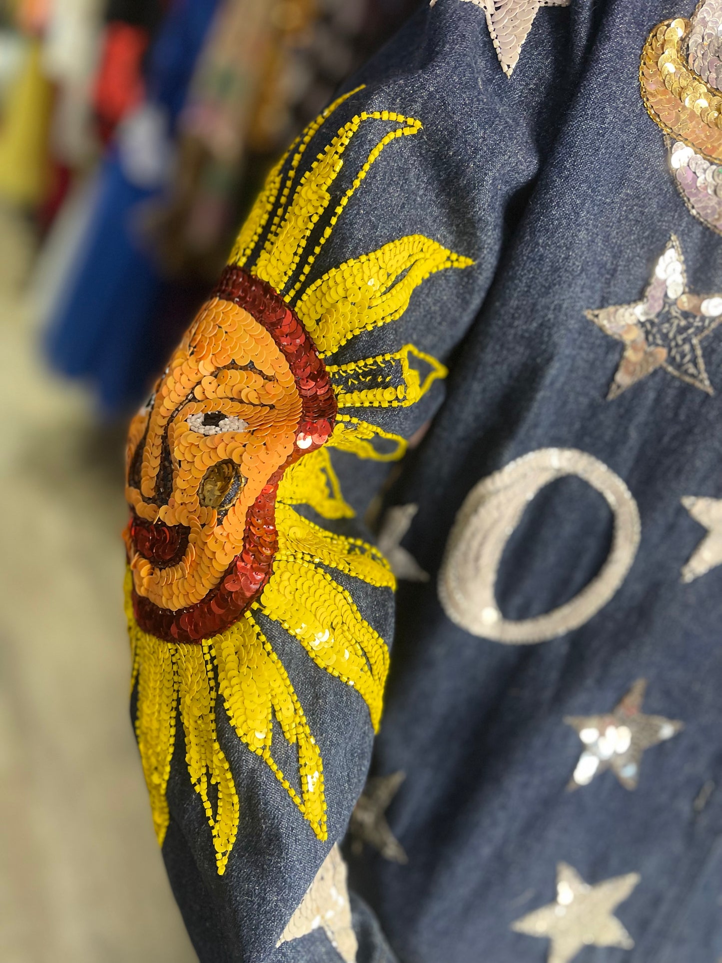 Vintage 90s Sequin Suns Celestial Denim Jacket - Spark Pretty