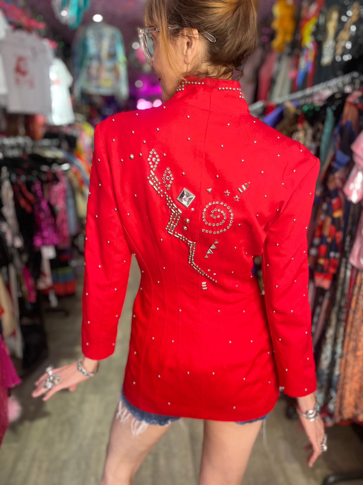 Vintage 90s Bedazzled Studded Red Double Breasted Jacket