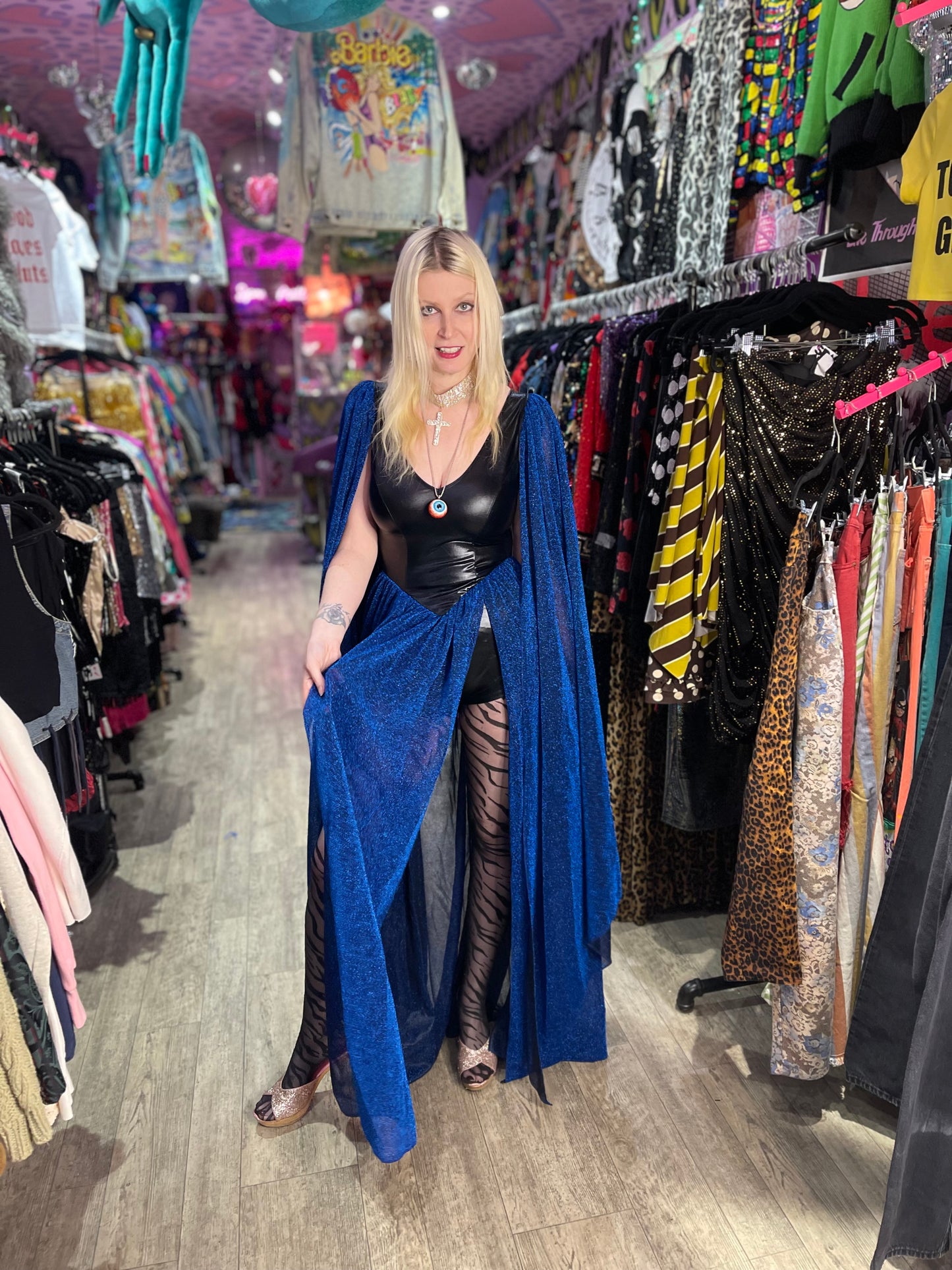 Vintage 90s Goth Electric Blue Maxi Glitter Dress