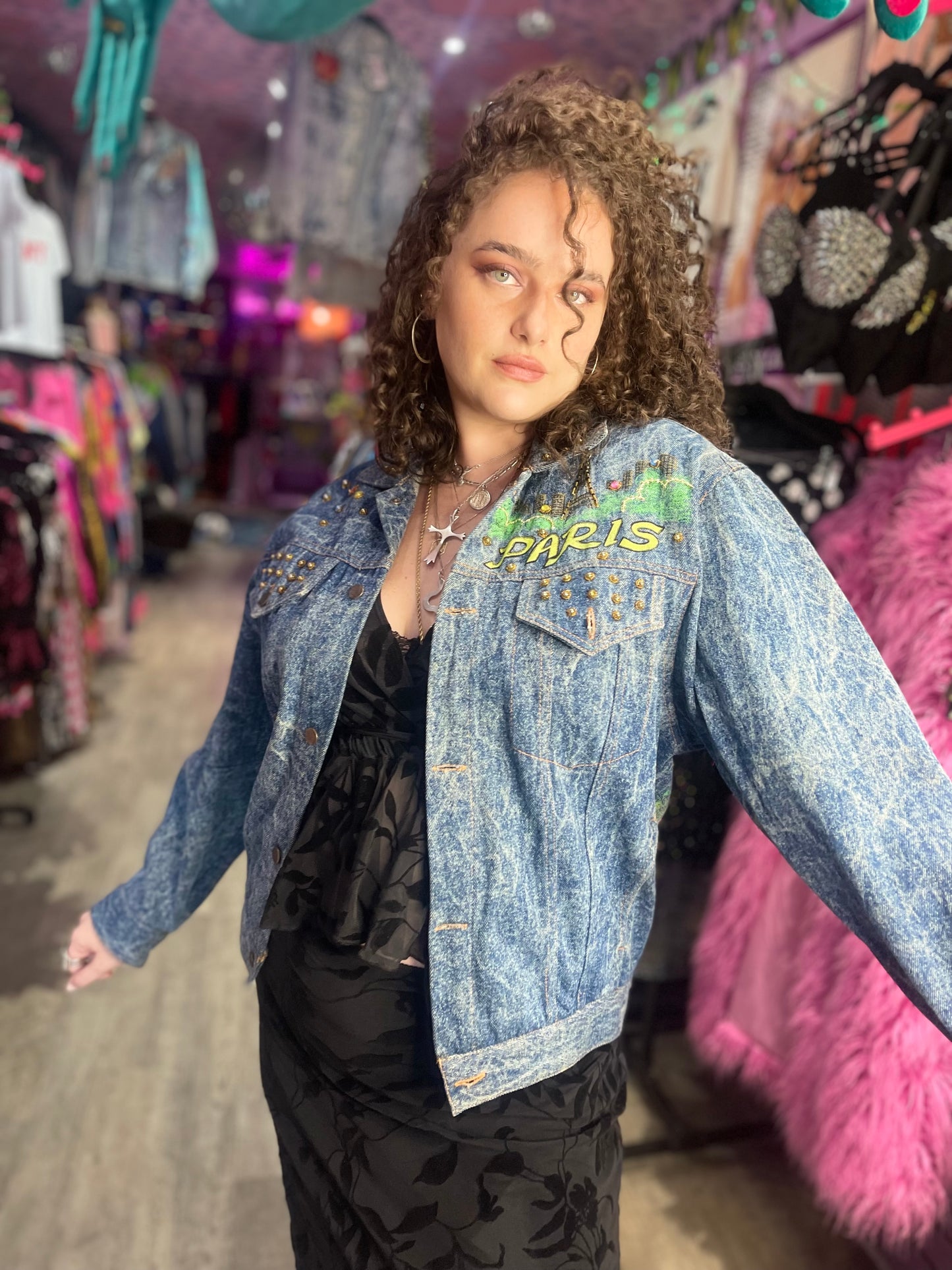 Vintage 80s Painted Paris Jean Jacket