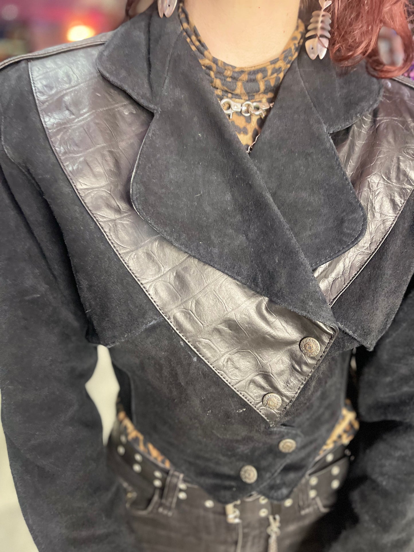 Vintage 80s Leather and Suede Cropped Moto Jacket