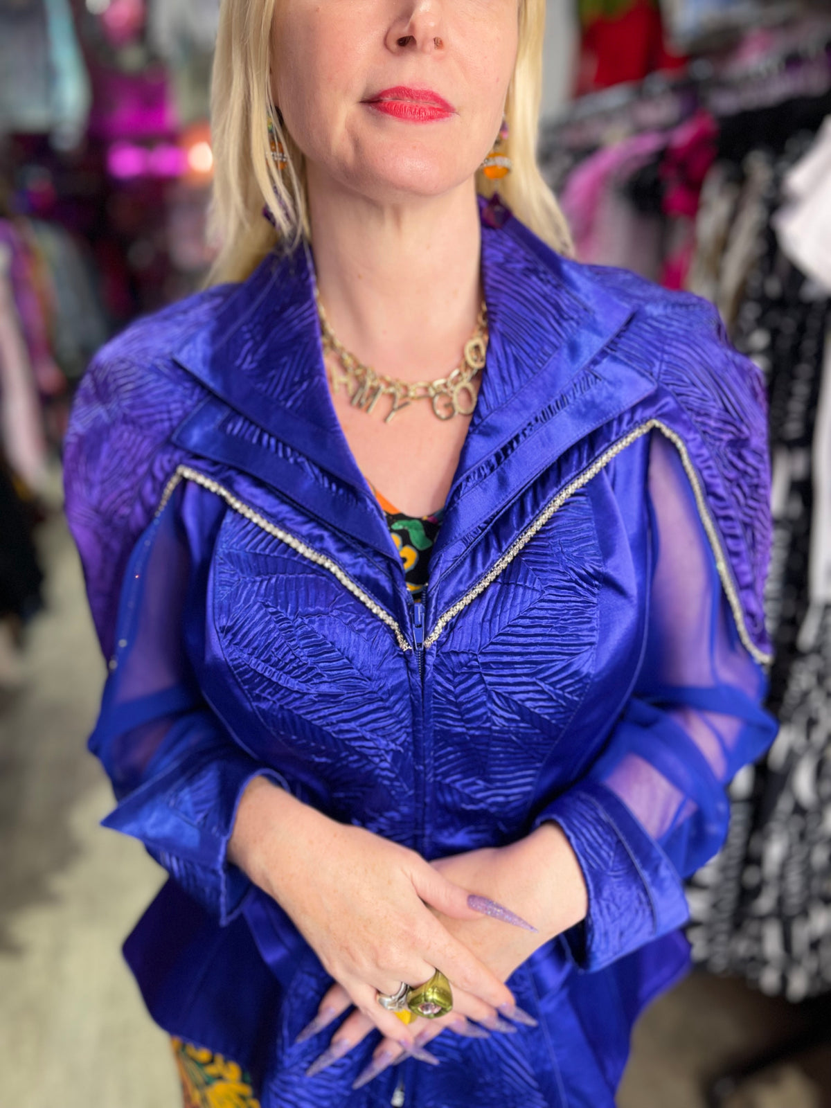 Vintage 80s Bedazzled Peplum Dramatic Jacket
