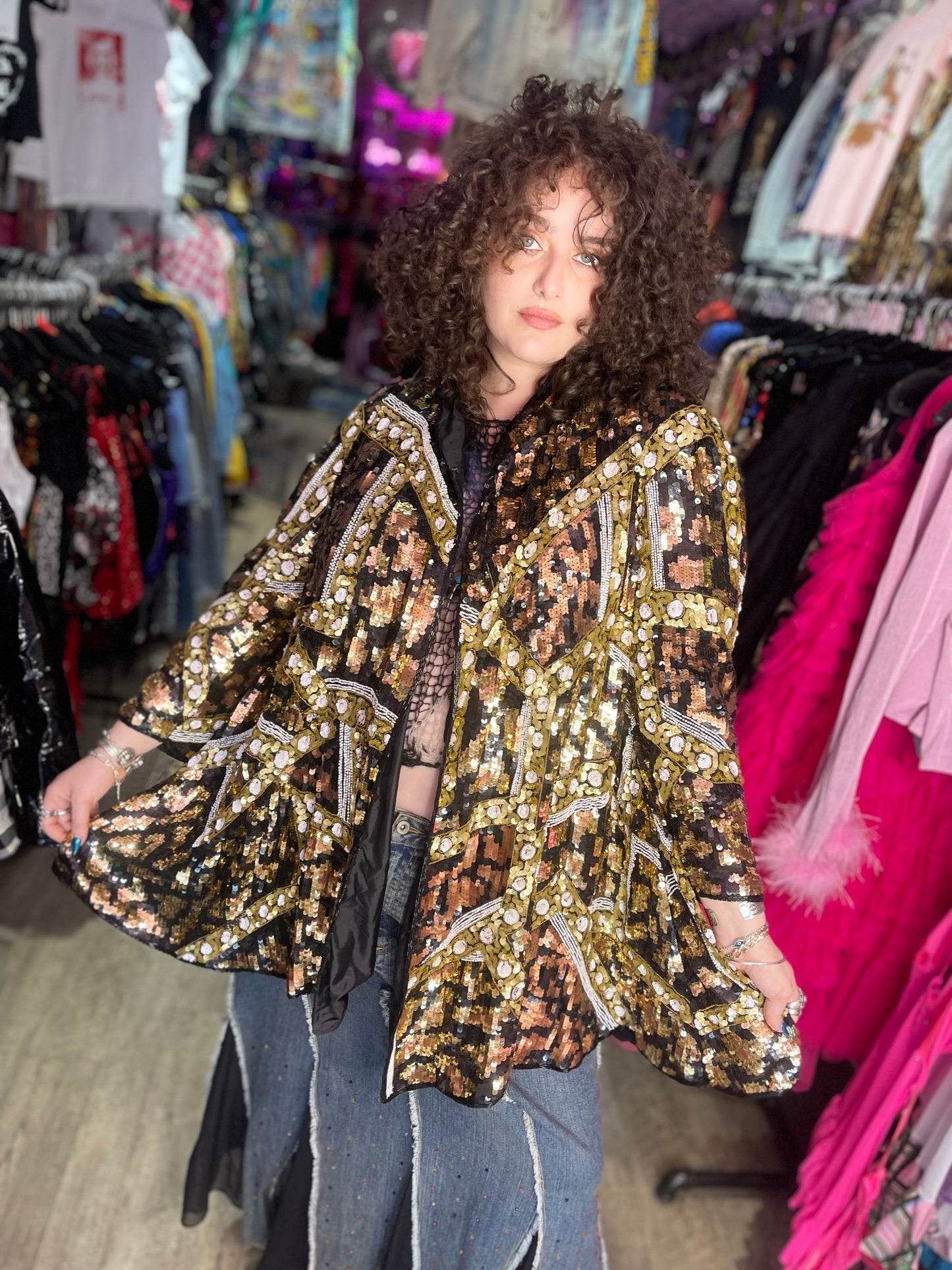 Vintage 80s Sequin Encrusted Gold Kimono Jacket - Spark Pretty