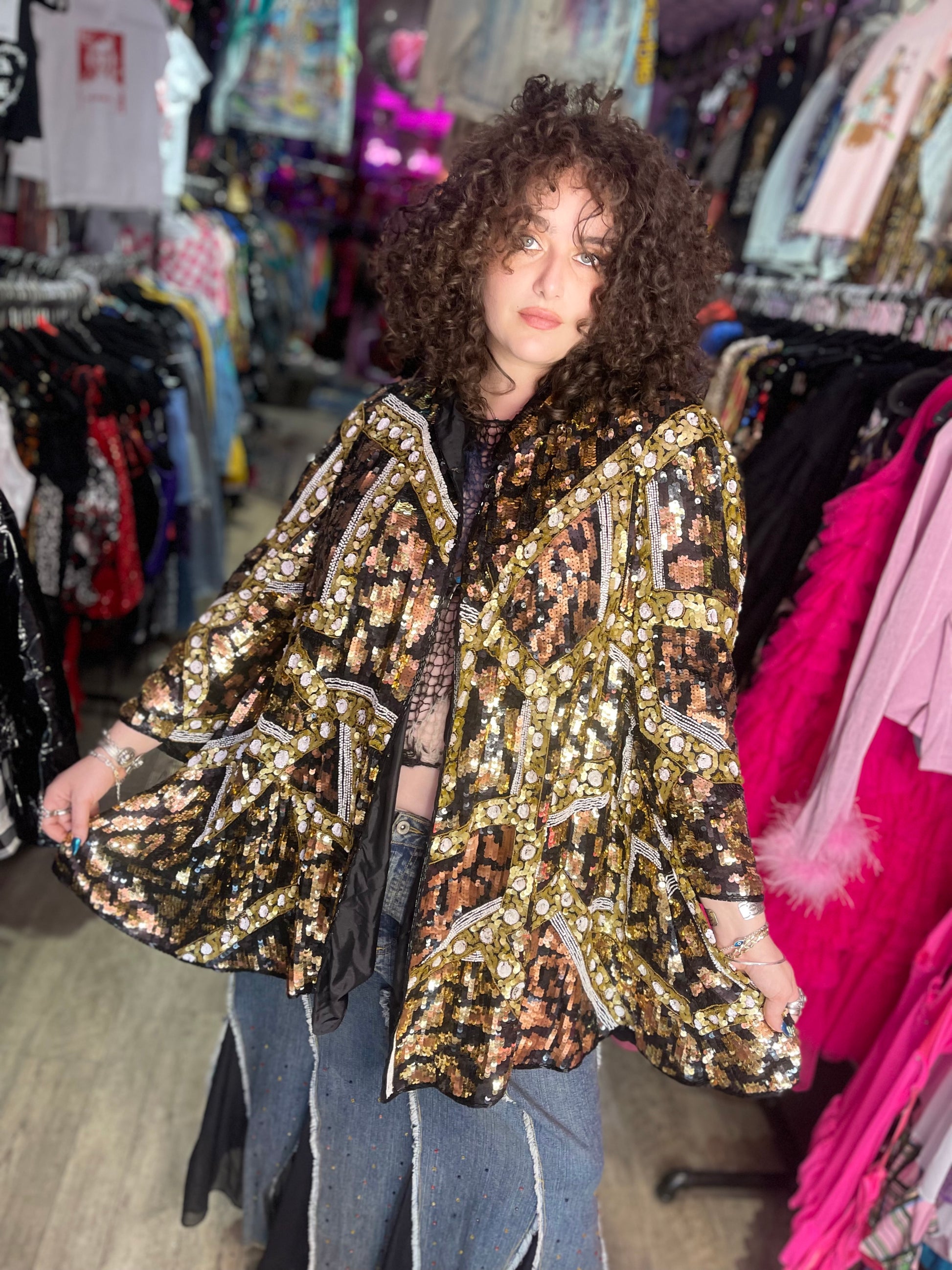 Vintage 80s Sequin Encrusted Gold Kimono Jacket - Spark Pretty