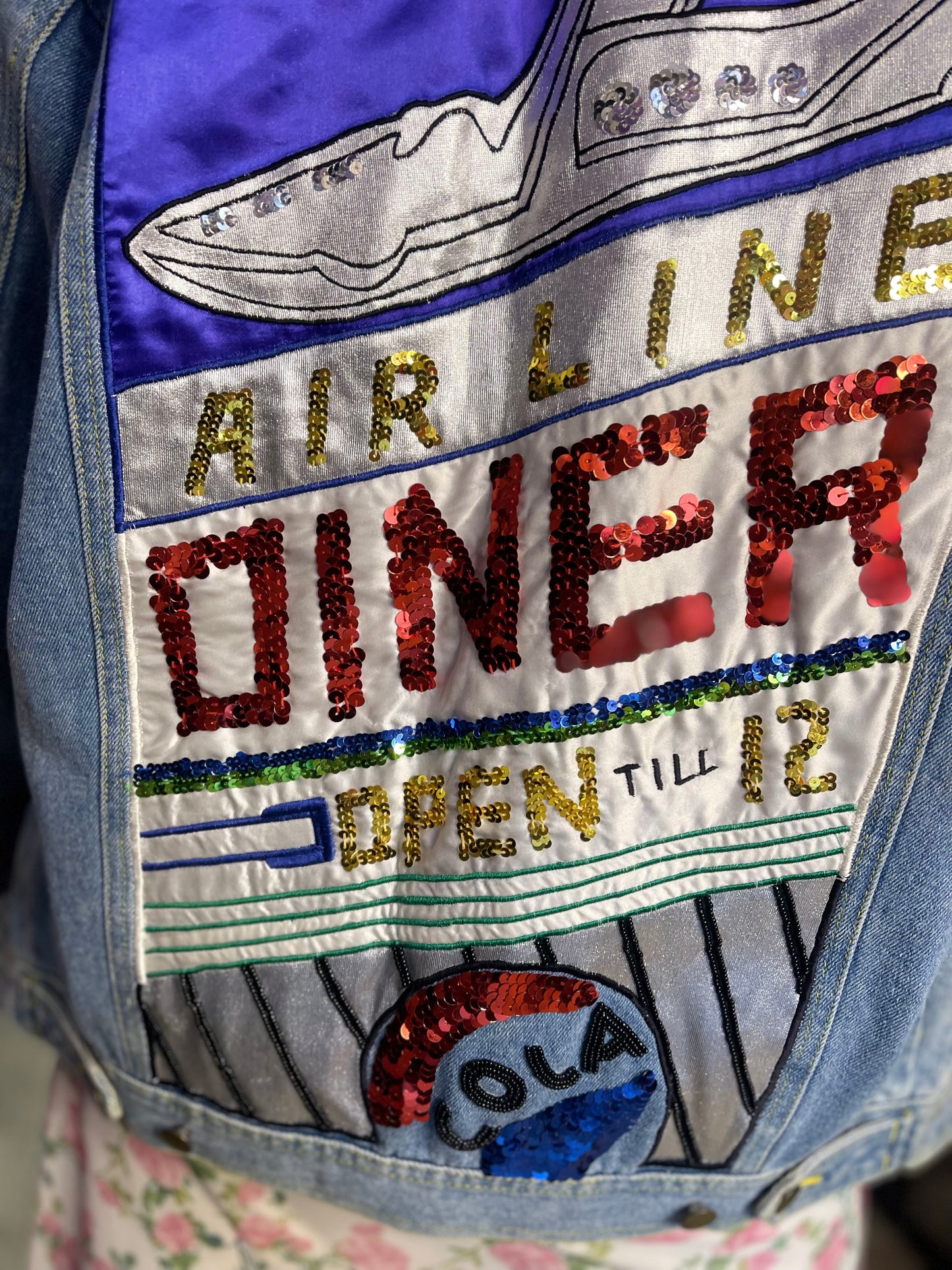 Vintage 90s Sequin Diner Theme Jean Jacket - Spark Pretty