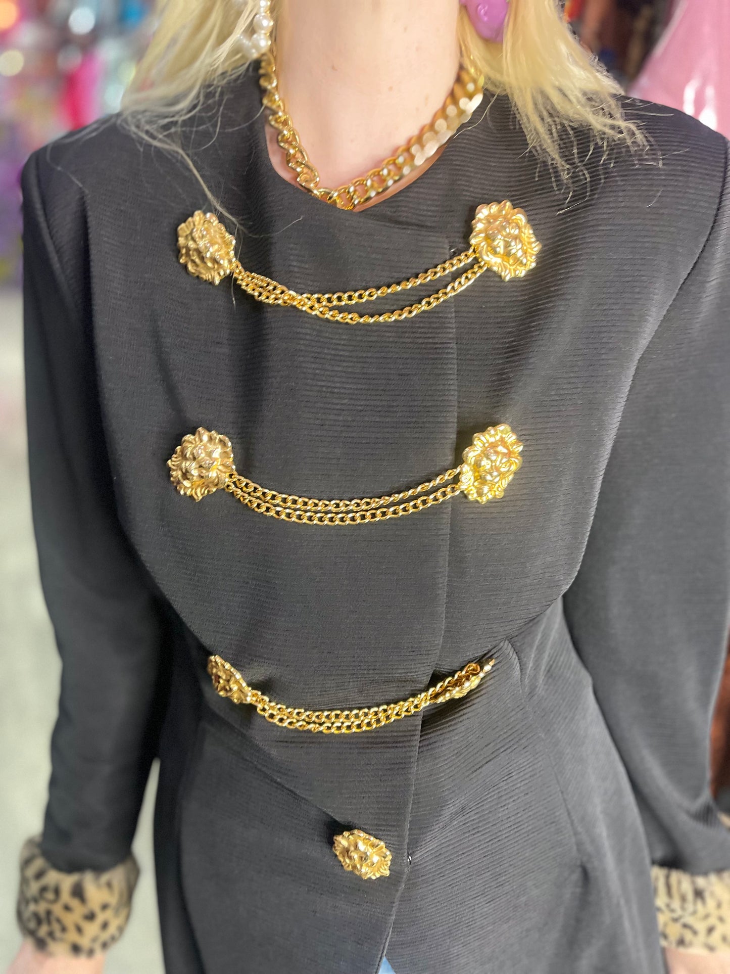 Vintage 90s Gold Lion Medallions Jacket