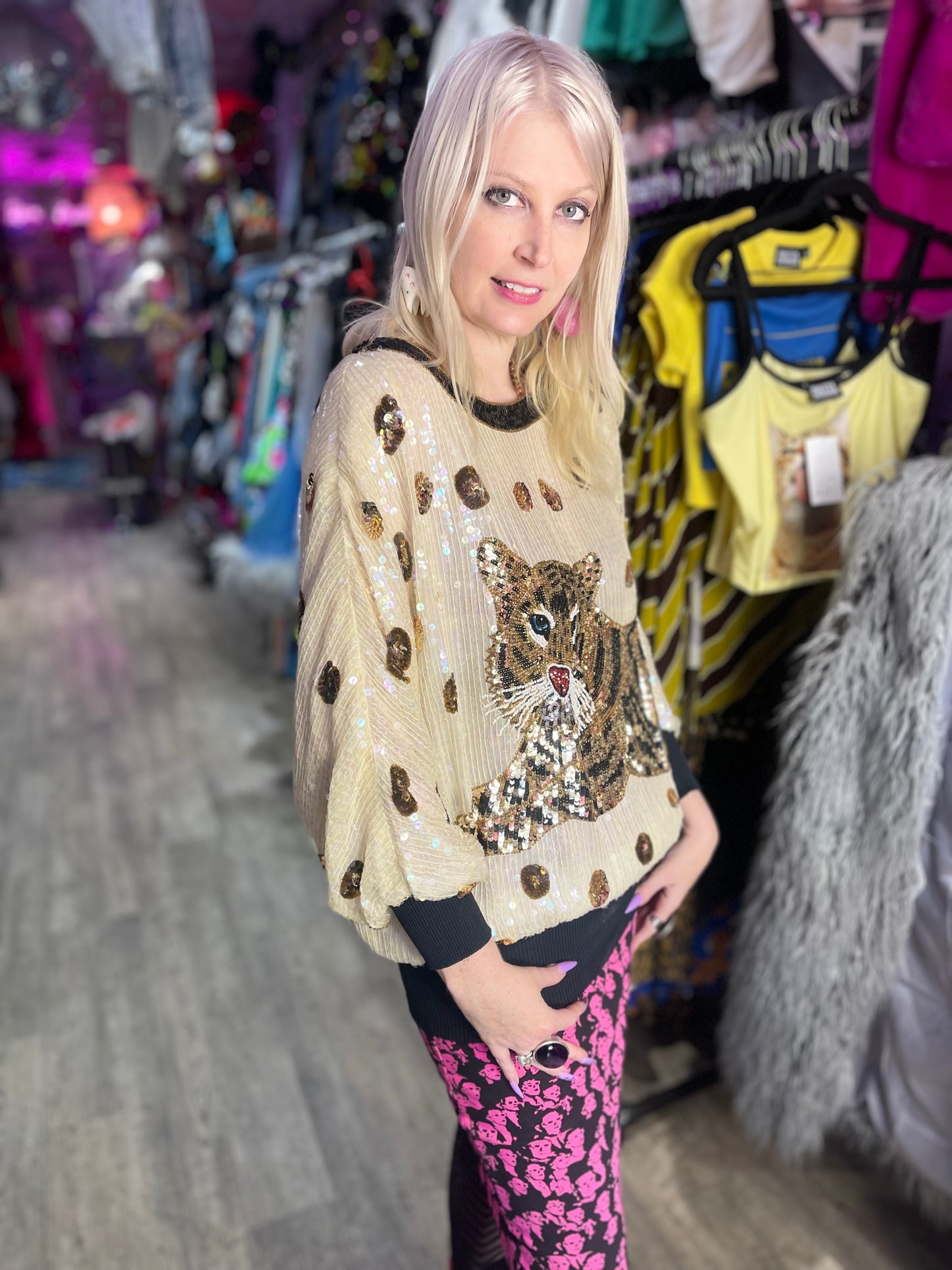 Vintage 80s Sequin Tiger Blouse
