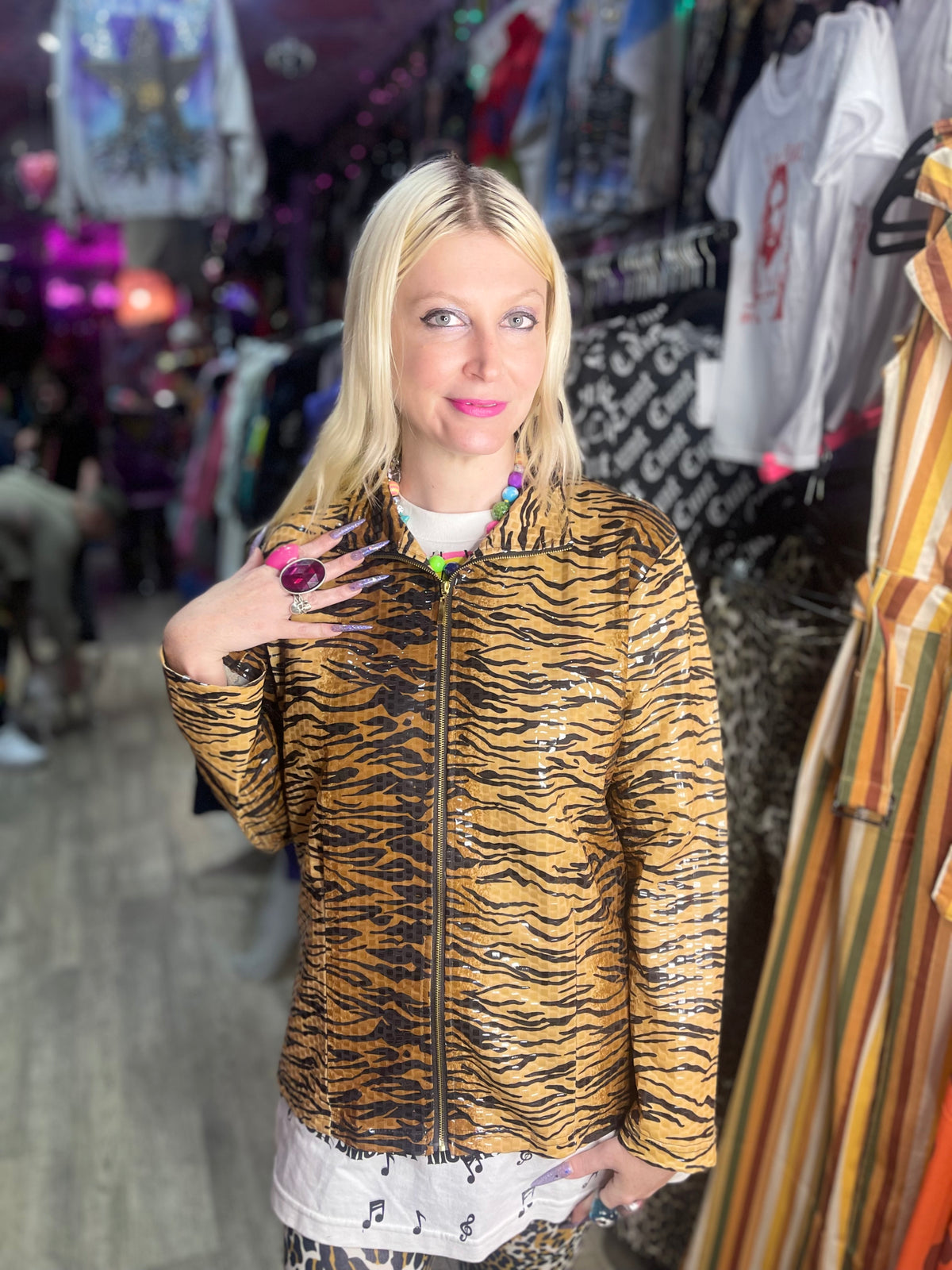 Vintage Y2K Tiger Print Shiny Jacket