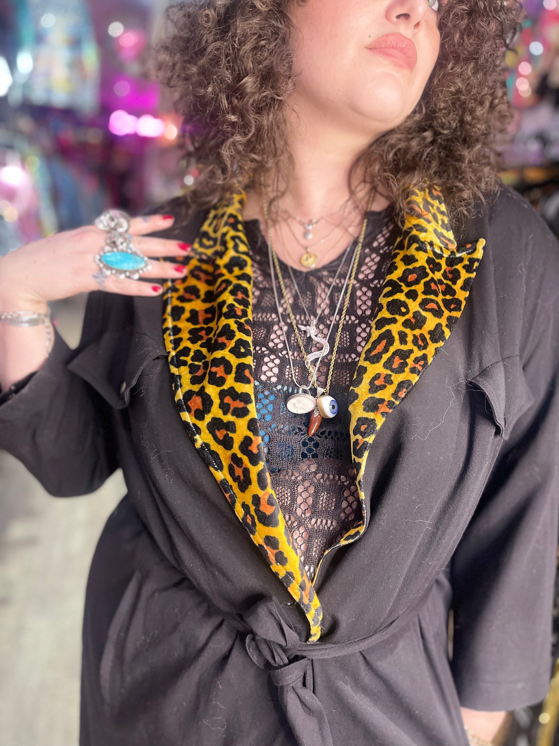 Vintage 80s Black and Leopard Trench Coat - Spark Pretty
