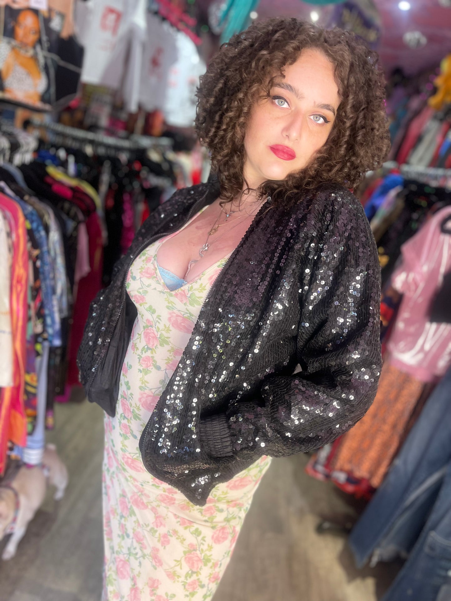 Vintage 80s Sequin Rolls Royce Bomber Jacket