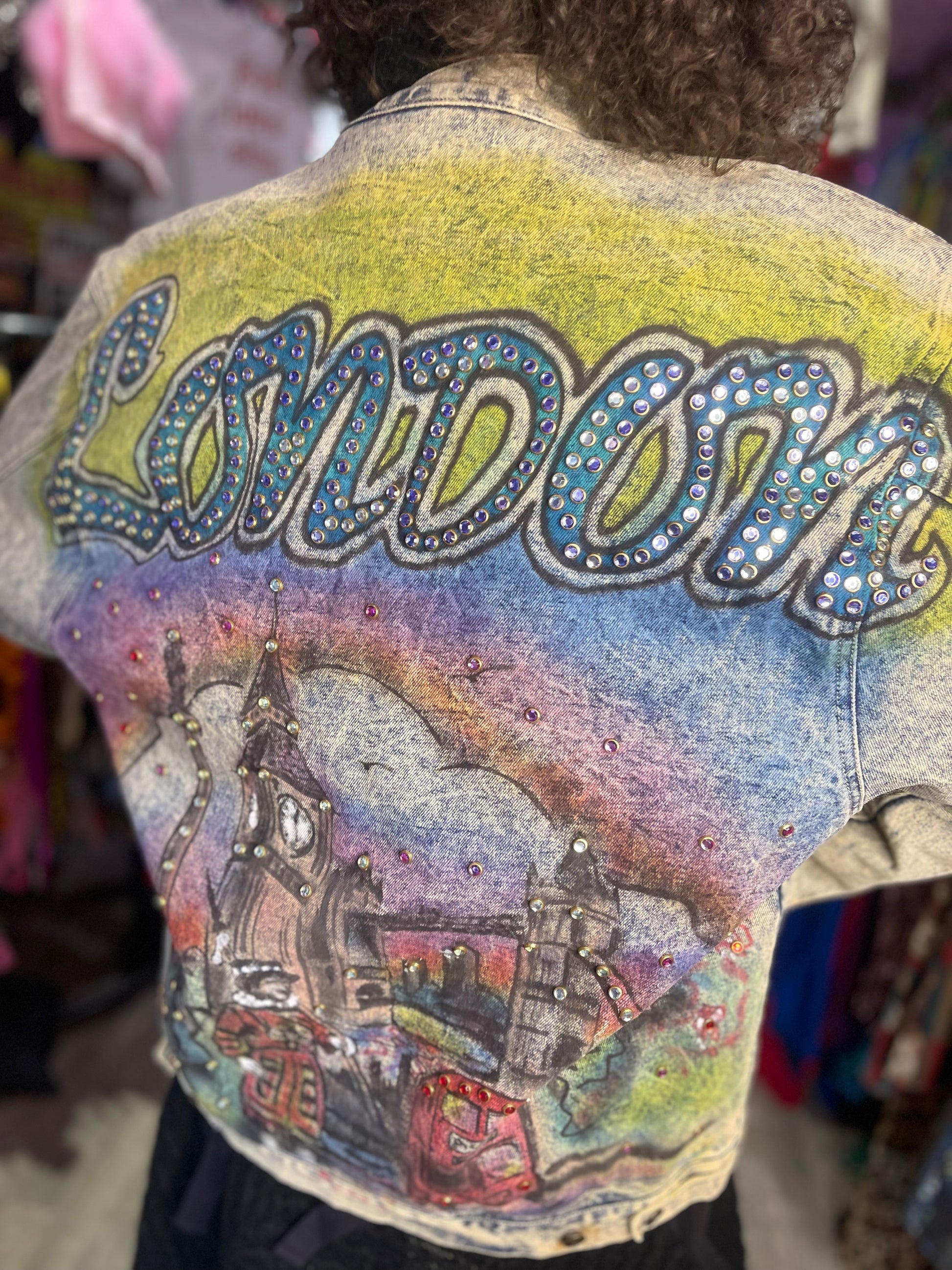 Vintage 80s Painted and Bedazzled London Jean Jacket - Spark Pretty