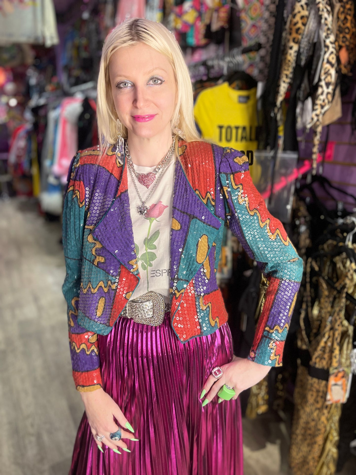 Vintage 80s Sequin Geometric Bolero Jacket - Spark Pretty