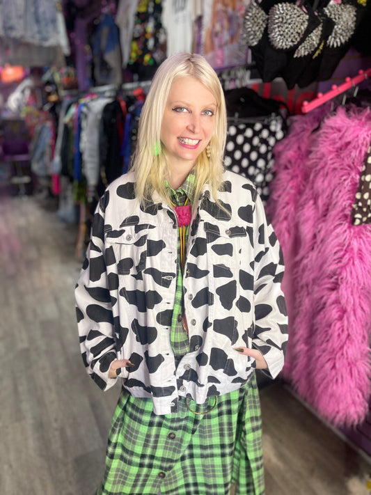Vintage 90s Cow Print Jean Jacket - Spark Pretty