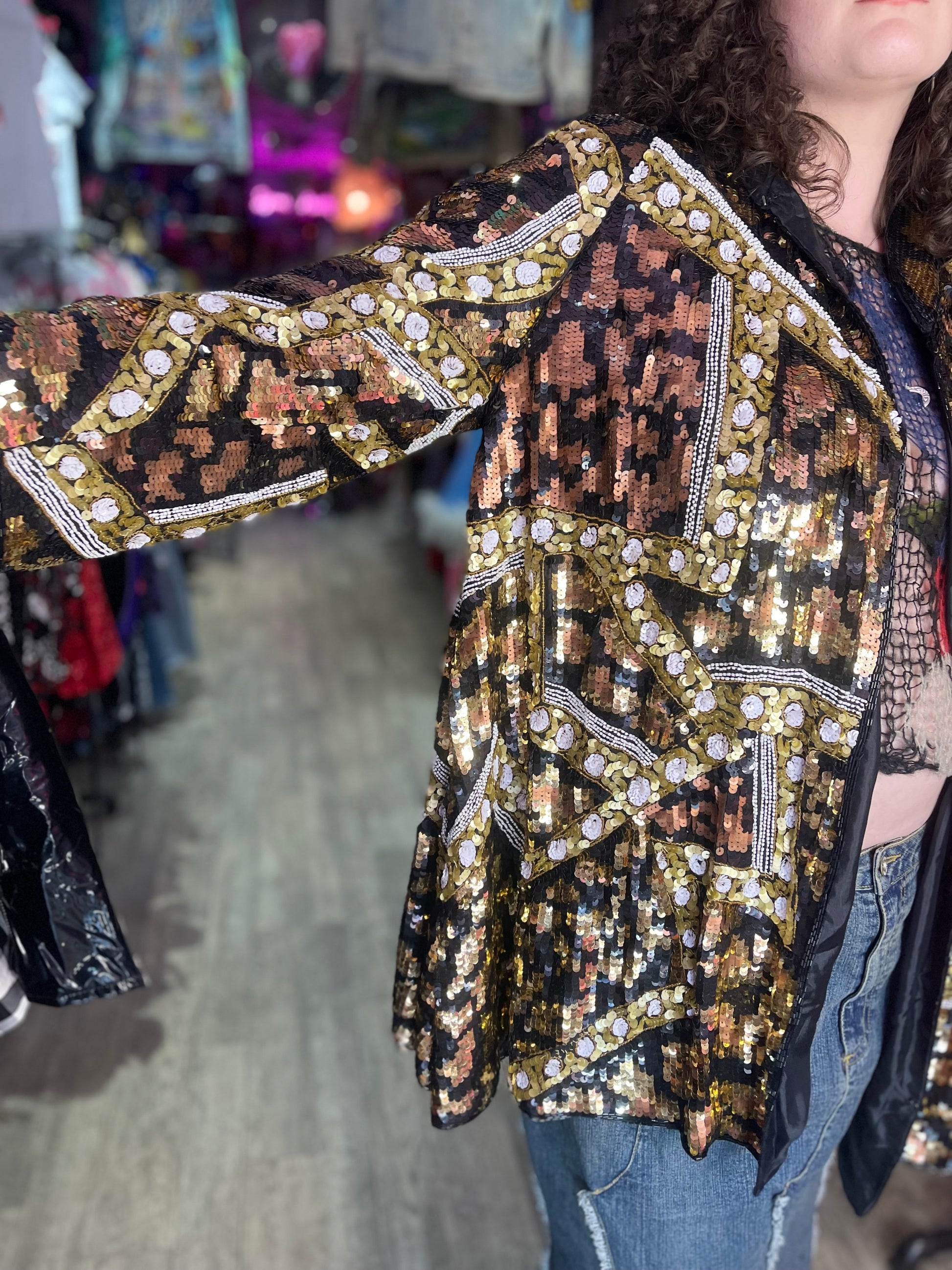 Vintage 80s Sequin Encrusted Gold Kimono Jacket - Spark Pretty