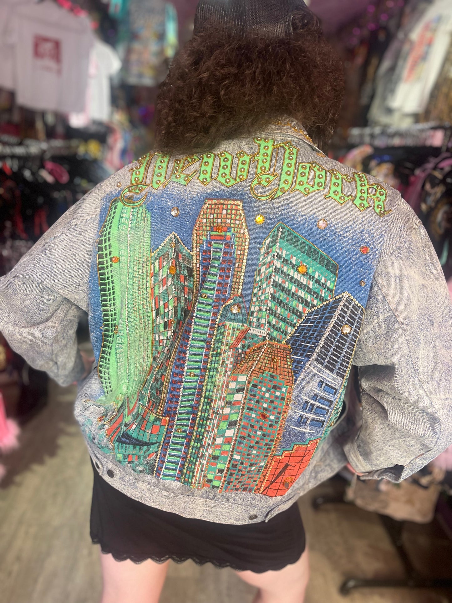 Vintage 80s Painted and Bedazzled New York Jean Jacket - Spark Pretty