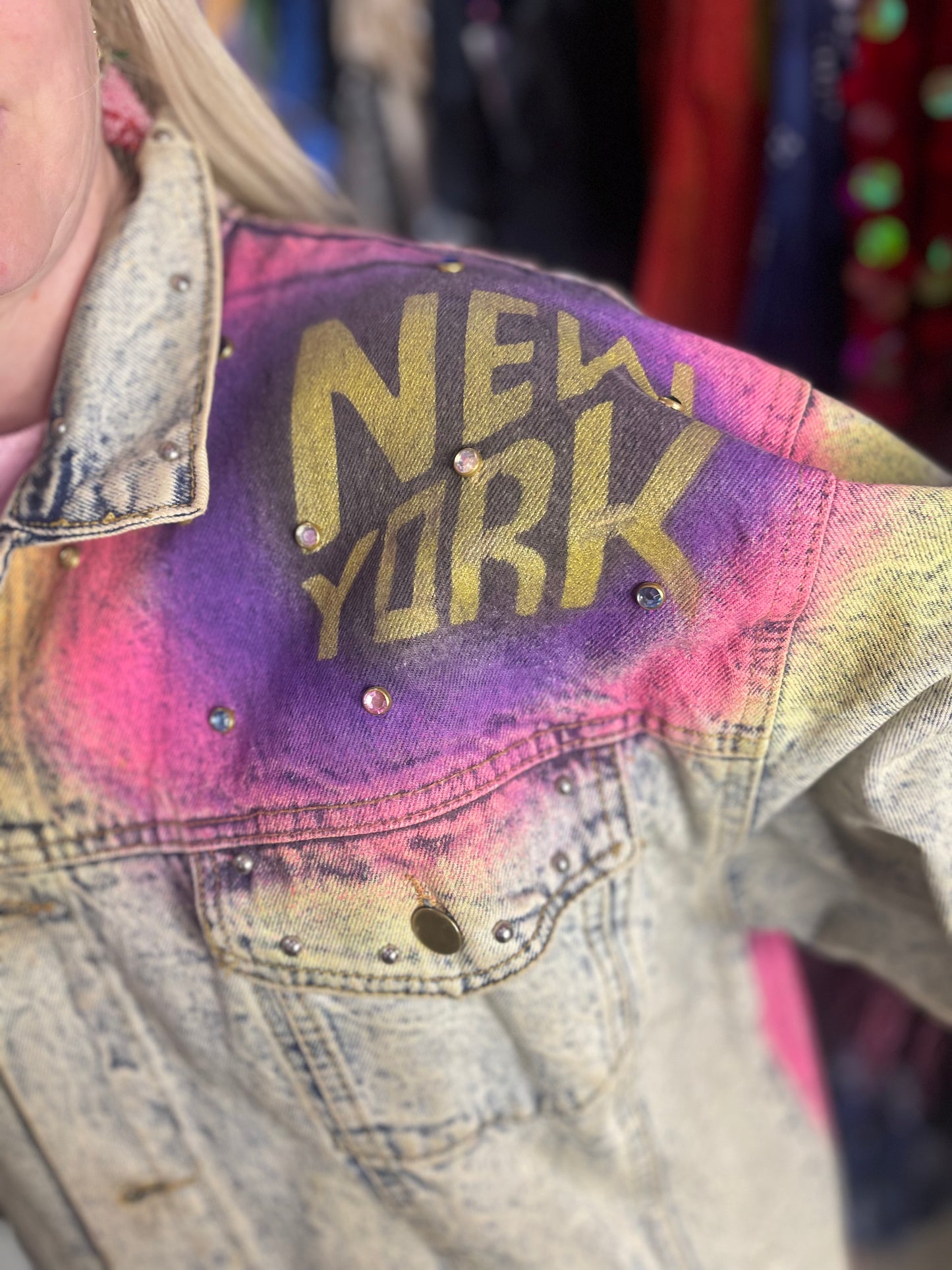 Vintage 80s New York Bedazzled Jean Jacket