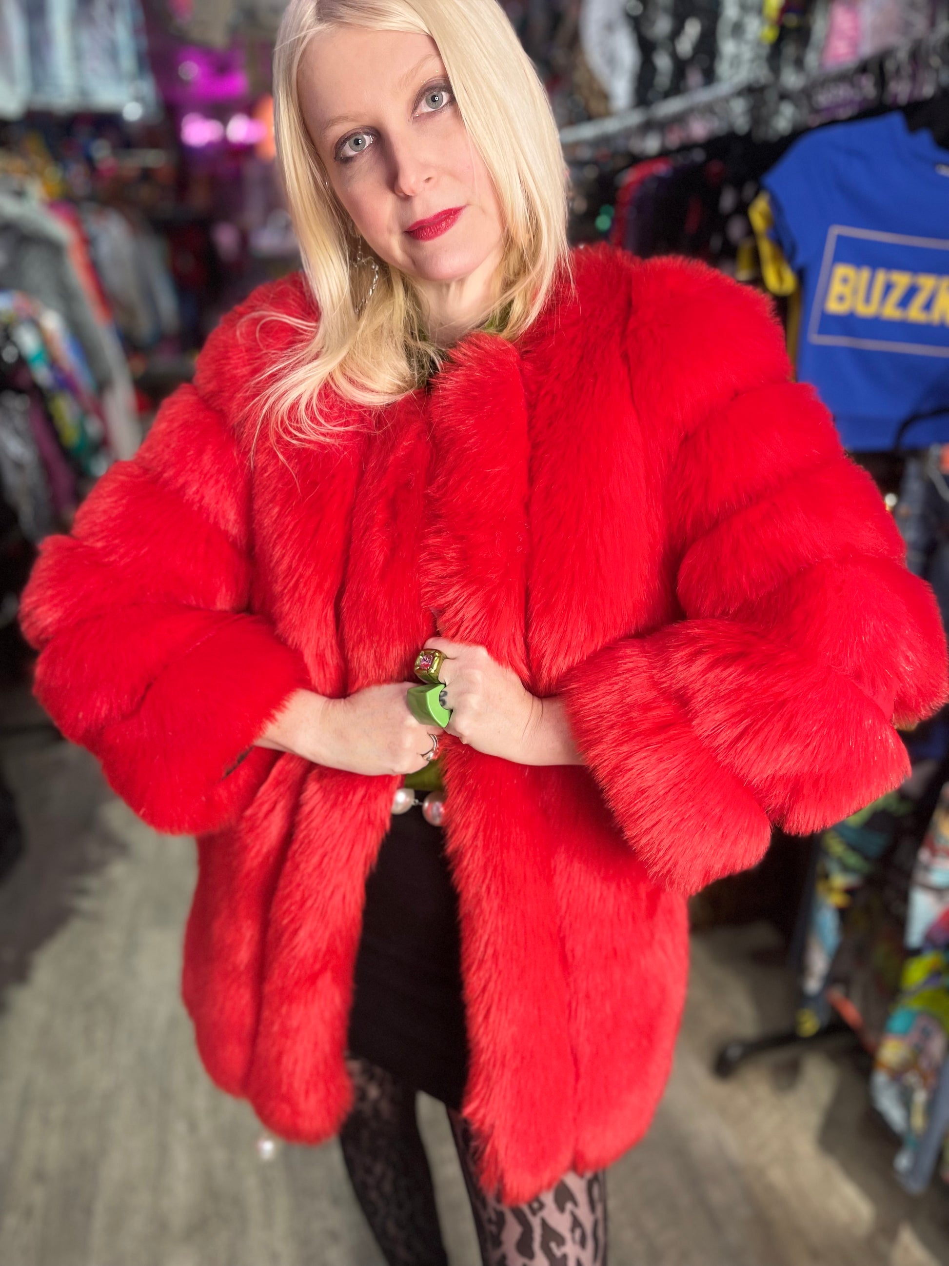 Vintage Y2K Red Faux Fur Chubby Coat - Spark Pretty