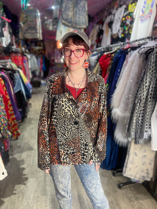 Vintage 90s Textured Shiny Leopard Shirt