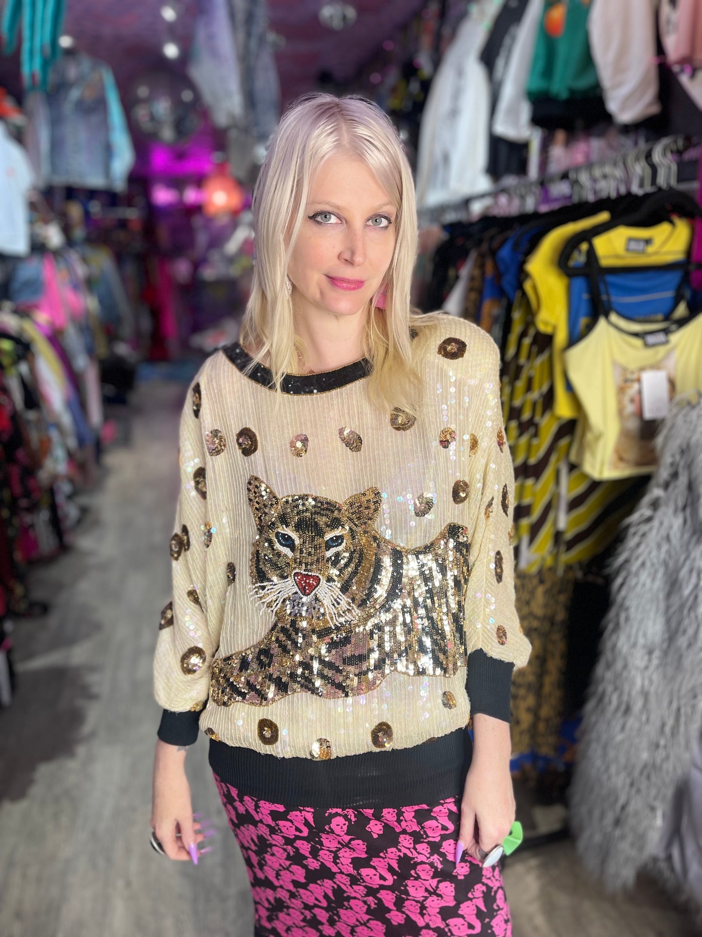Vintage 80s Sequin Tiger Blouse